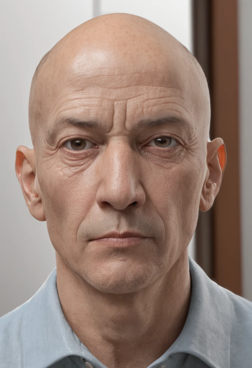 3D drawing of a man with a bald head and a yellow shirt, Portrait centered not side, desenho 3D centralizado, Inspired by Víctor Manuel García Valdés, desenho de um homem, Retrato desenhado, Retrato desenhado colorido detalhado, inspirado em Volkan Baga, retrato de personagem desenhado, pictorial drawing
