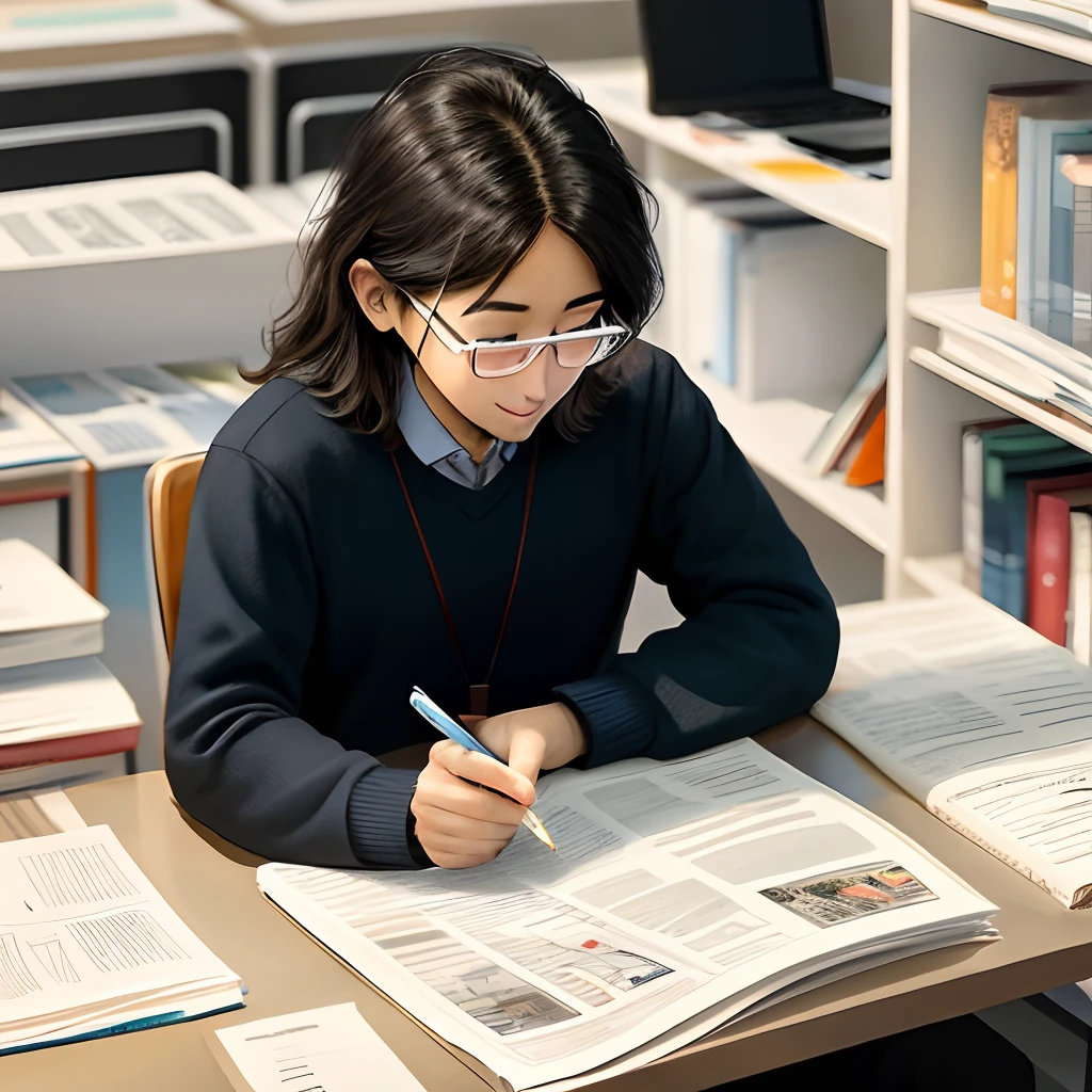 Journal Editorial Office,One person was reading the newspaper,Represented by linear illustrations