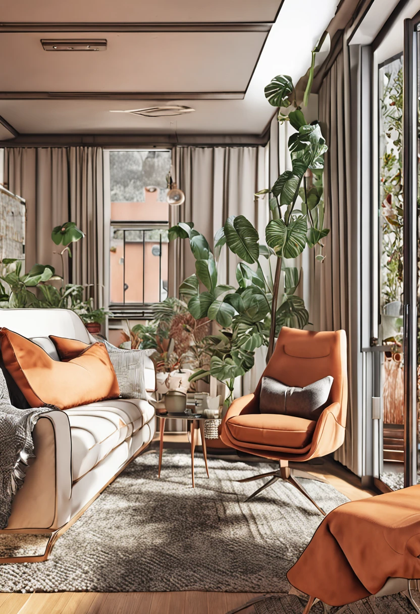 "40 anos, sorriso, roupa casual, homeoffice, computador, ambiente iluminado, sala ampla, janelas grandes, tela grande, plantas"