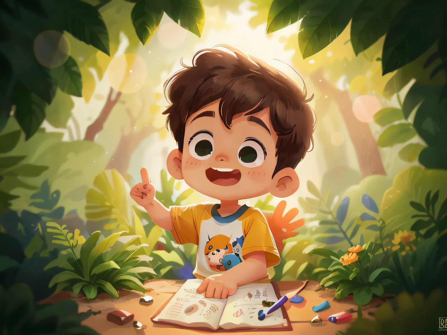 menino pequeno, 8 anos, pulando de felicidade, raising your hands : 0.8), (obra-prima: 1.2) (realista: 1.2) (Bokeh) (melhor qualidade) (pele detalhada: 1.3) (detalhes intrincados) (8k) (olhos de detalhe) (foco nítido), (Feliz)
