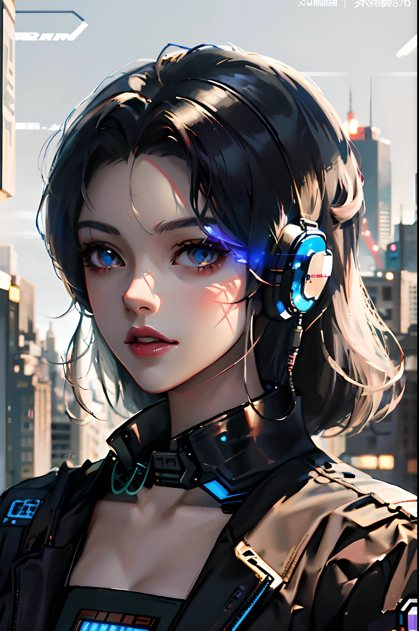Anime girl with futuristic hair and headphones in front of the city, Digital cyberpunk anime art, cyberpunk anime girl, digitl cyberpunk - anime art, dreamy cyberpunk girl, female cyberpunk anime girl, Cyberpunk art style, the cyberpunk girl portrait, anime cyberpunk art, style of anime4 K, cyberpunk beautiful girl, cyberpunk atmosphere, Cute cyborg girl, cyberpunk anime art, Anime style. 8K