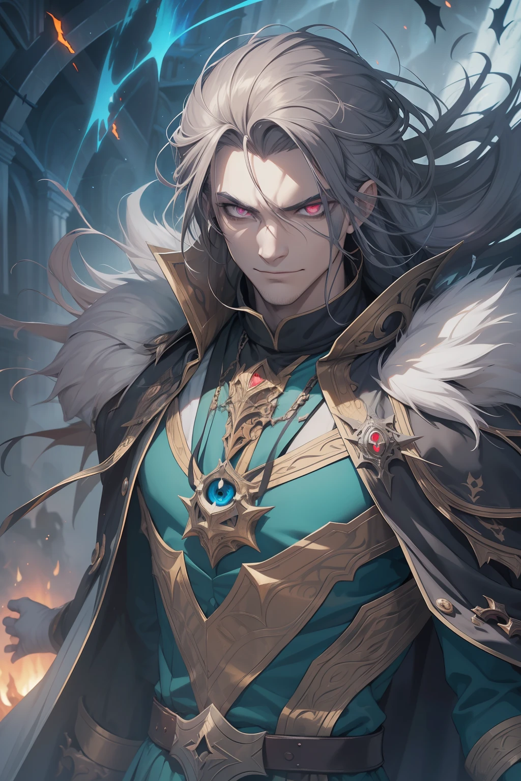 darkness, The Evil Man, Fire clothes, dark magic, night time, evil eye, Burning eyes, creepy ambiance,dread, Horror Villain, Sinister grin, Young and beautiful, Handsome young man,A burning gaze, Chaos, destruction,Lord of Darkness, dark lord