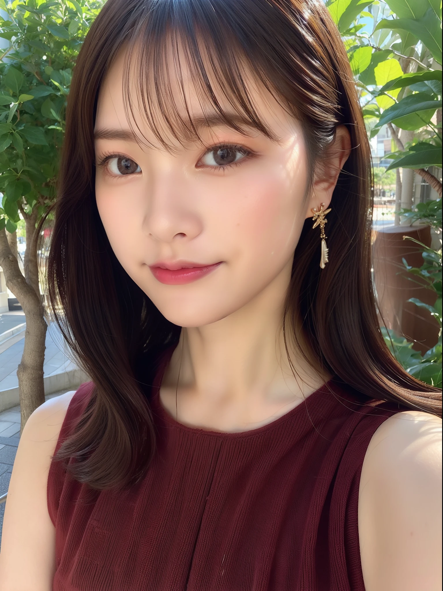 ((top-quality、8K、​masterpiece:1.3、超A high resolution))、(Clear focus:1.4、The focus is on people:1.2)、A Japanese Lady、10 persons、年轻、light skinned、The upper part of the body、From  above、((dark brown  hair))、High Ponytail、(Detailed fabrics、Sweater Vest:1.2)、Super fine face、Detailed skin、A detailed eye、Narrow-eyed、Moist eyes、Clear eyes、二重まぶた、Reddish cheeks、Burning cheeks、Wearing makeup、Sweating、Lustrous skin、glowy skin、Shine skin、Shaded skin、Detailed lips、ruddy lips、Wrinkled lips、Apply lipstick、Laughing、Large breasts、looking in camera、(细致背景、cafes:1.5)、the setting sun、Natural lighting、wakame、wakame、wakame、wakame、wakame、wakame、wakame、wakame、wakame、wakame、wakame、wakame、wakame、wakame、wakame、wakame、wakame、wakame、wakame、wakame、wakame、wakame、wakame、wakame、wakame