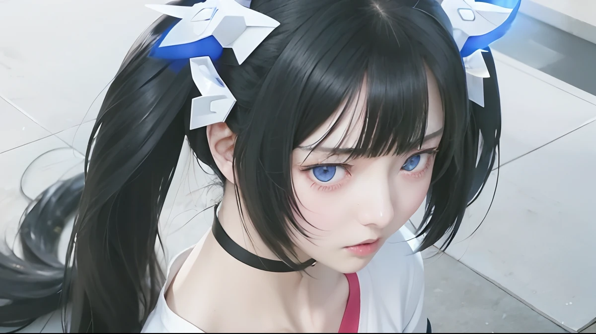 Anime girl with long black hair and blue eyes in white shirt, close up of lain iwakura, still from anime, albedo from the anime overlord, today's featured anime still, Still from TV anime, nagatoro, closeup Iwakura Lain, 2 0 1 9 anime screenshot, screenshot from guro anime, Kill la Kill、(((glareing)))