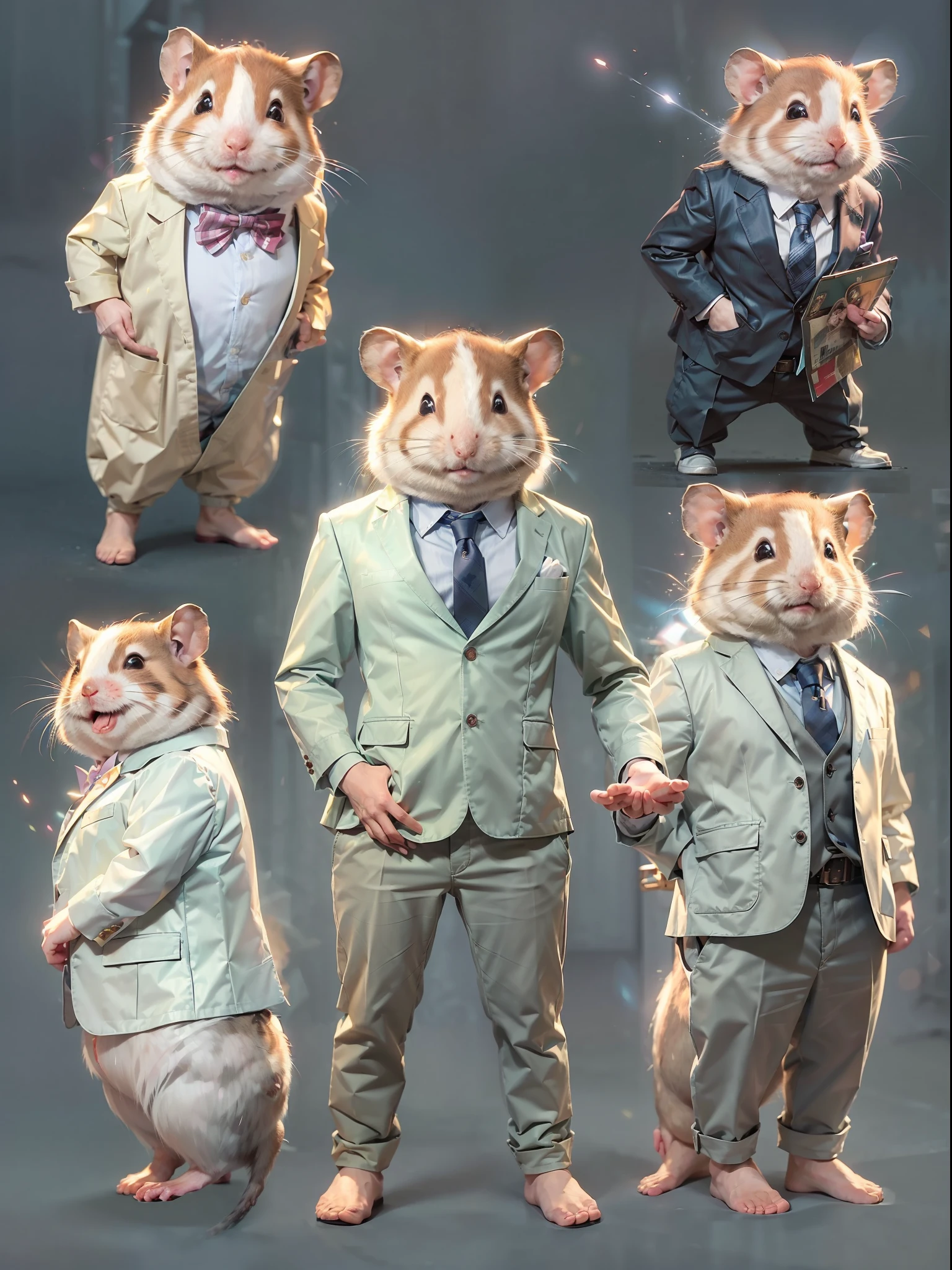 (((fullbody image、Standing posture)))、(Full body hamster standing upright in luxury business suit、Humanoid hamsters、Cool anthropomorphic hamster with long legs)、​masterpiece, top-quality, in 8K , intricate detailes, ultra-detailliert , light Particle、32K Digital Paint, Hyper-Realism, No background