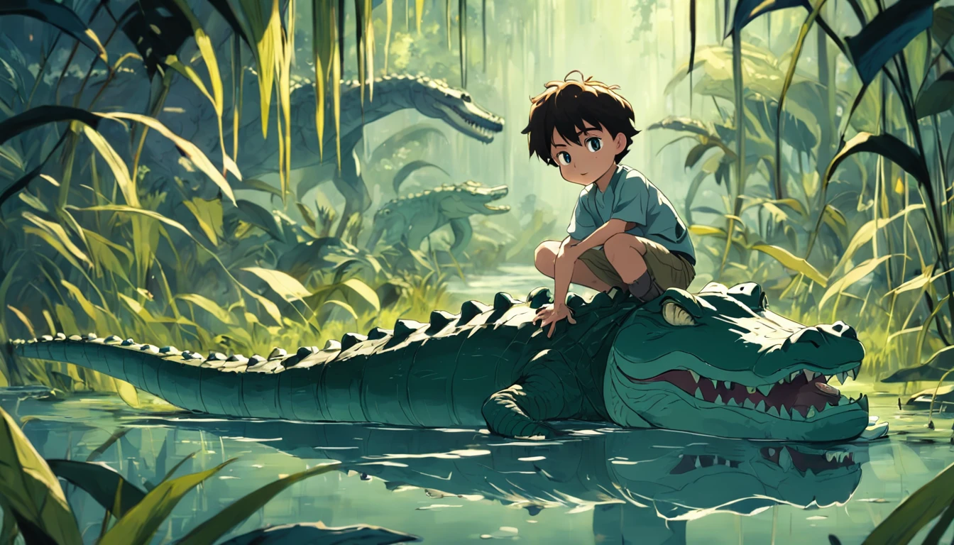 A boy raised by alligators in the swamp, alligator , , alligator , meninotoon
