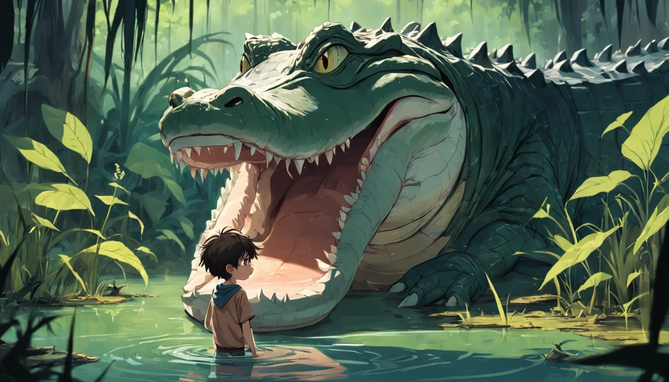 A boy raised by alligators in the swamp, alligator , , alligator , meninotoon