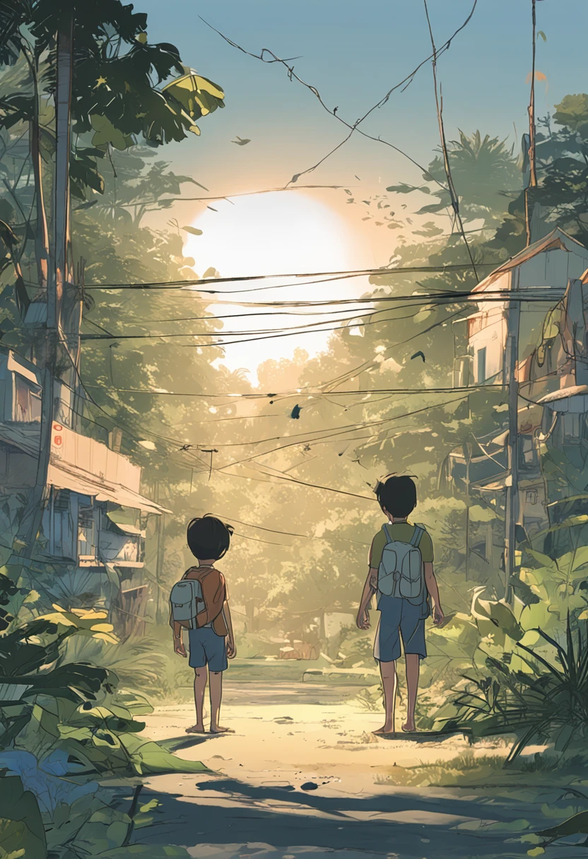Makoto Shinkai animation art,Makoto Shinkai animated film,((best qualtiy)), ((tmasterpiece)), (A detailed:1.4),Enhanced dynamic perspective,jungles,nighttime scene,starrysky,(darkly:1.4),((Baby adventurer standing in front of supergiant butterfly,Butterflies spread their huge wings,shimmering under the moonlight,A starry stream flowed before him)),Crocodiles float on the water,(Adventurer backpack),(weeds),florals,(((adventurer clothing))),Glow effects,super-fine,Works of masters,high qulity,8K分辨率,depth of fields,电影灯光,Epic shooting,high qulity,super-fine,Detailed pubic hair,Accurate,Cinematic lighting