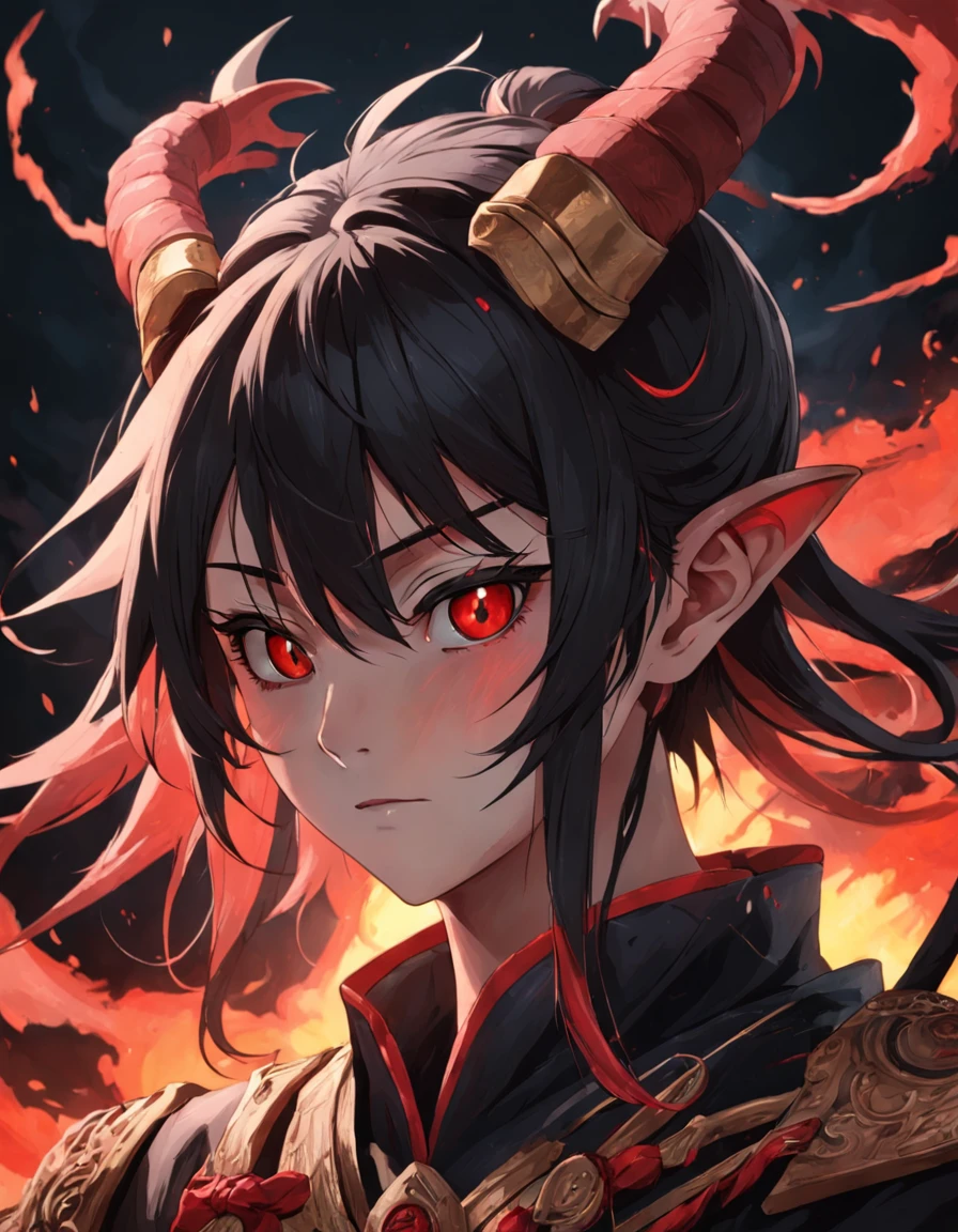 tmasterpiece,Ultra photo realsisim,32K resolution,Excellent painting in extreme detail,best qualityer,Wukong:Chinese legends of gods and demons,Dark horror theme:1.3,(Black General Monkey Head,vred,Redness of the eyes,Blackn clothes,Red cover,with short brown hair,Gold forehead band,Detal Face,詳細な目,anatomically correcte):1.5,Cobweb texture,darkly,terrorist,horrid,Complicated details,DetalhadoAntecedentes,Awarded