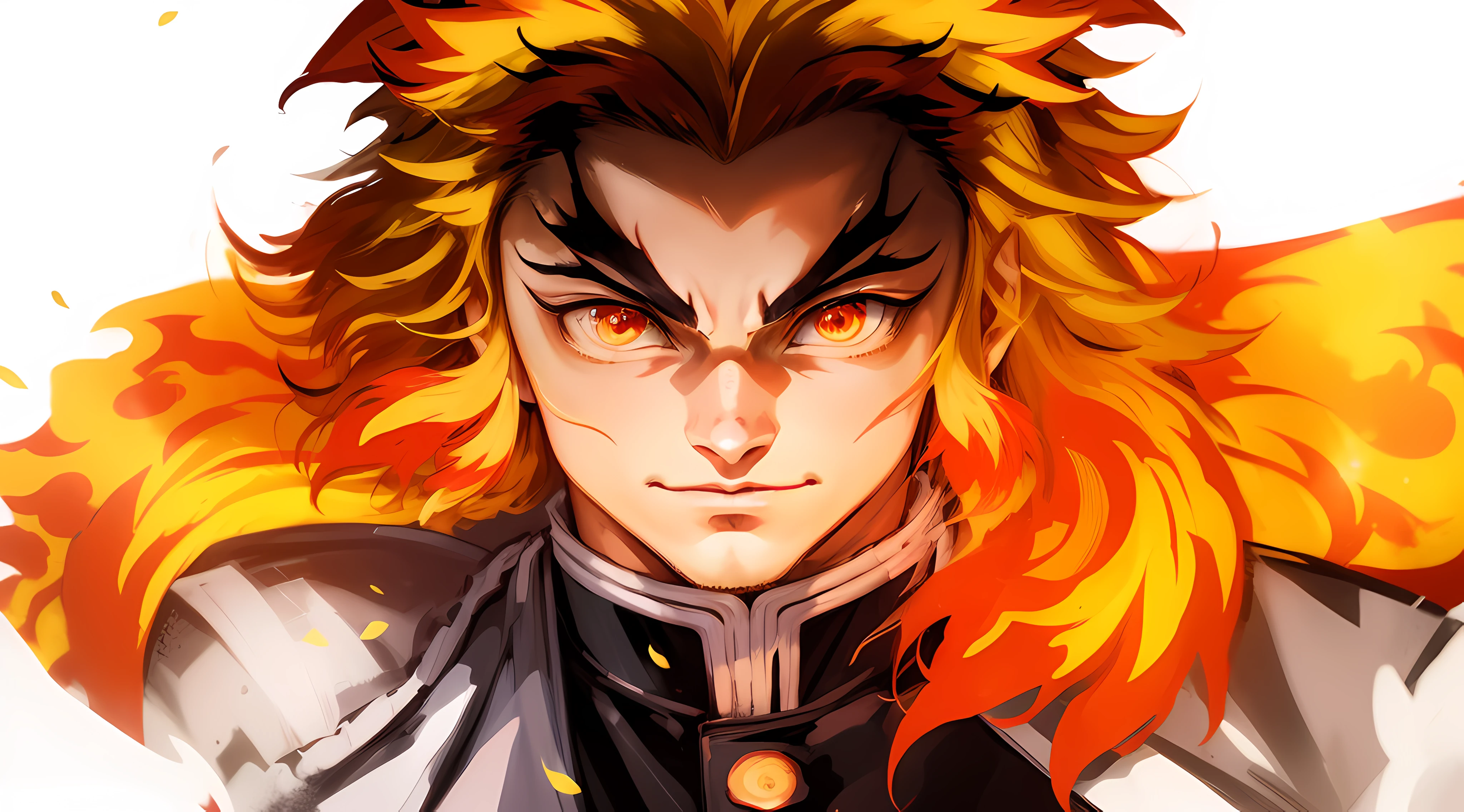 "(Kyojuro Rengoku, Demon Slayer:1.5),(fundo emocionante:1.2),(cores fortes:1.2),(4K分辨率:1.1),(8K分辨率:1.1),(fogo intenso:1.3),(chamas vibrantes:1.3), anime, cabelo vermelho alaranjado, Medium Size, personagem de anime, anime demon slayer, masculino, homem, personagem masculino.