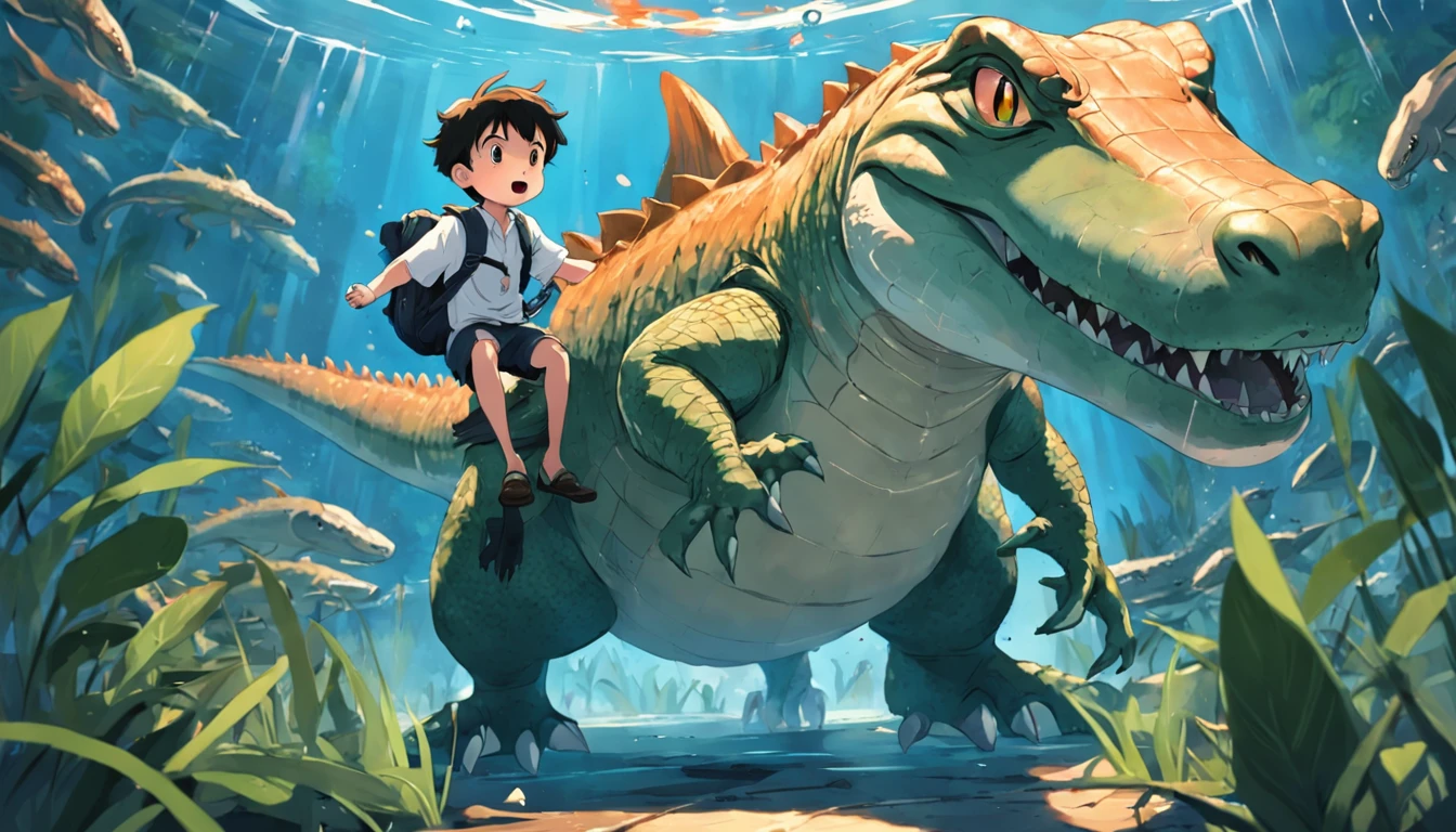 A boy raised by alligators at school, alligator , menino , alligator , menino ,School Cartoon