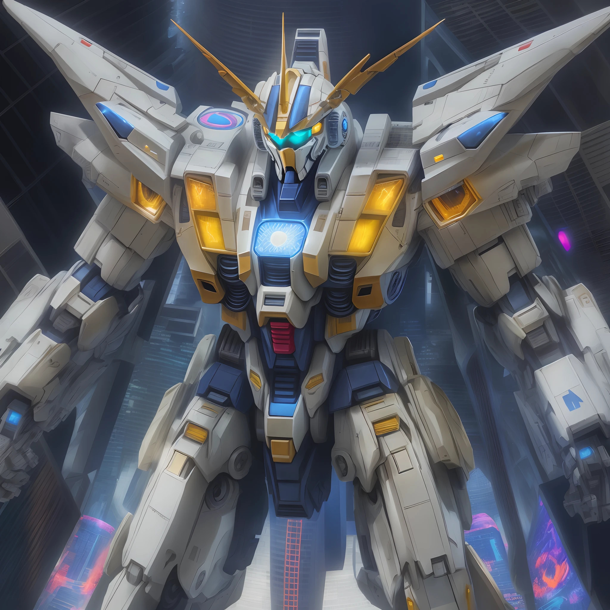 angel wing ，giant robots ，Beam Saber，sci-fy ，Cyberpunk Gundam top masterpiece ，hyper HD， epcot