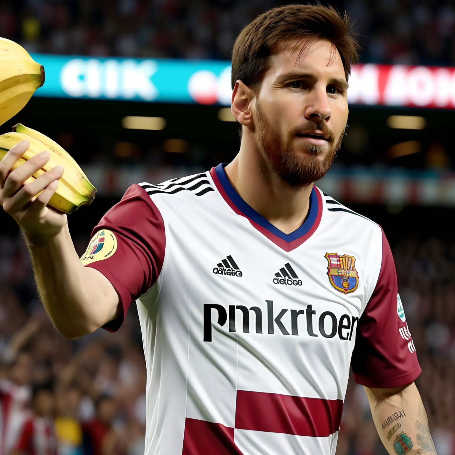 Messi, open zipper pants, thick perfect penis, dick spurting smeared milk, At night. On a football field at the stadium, raining