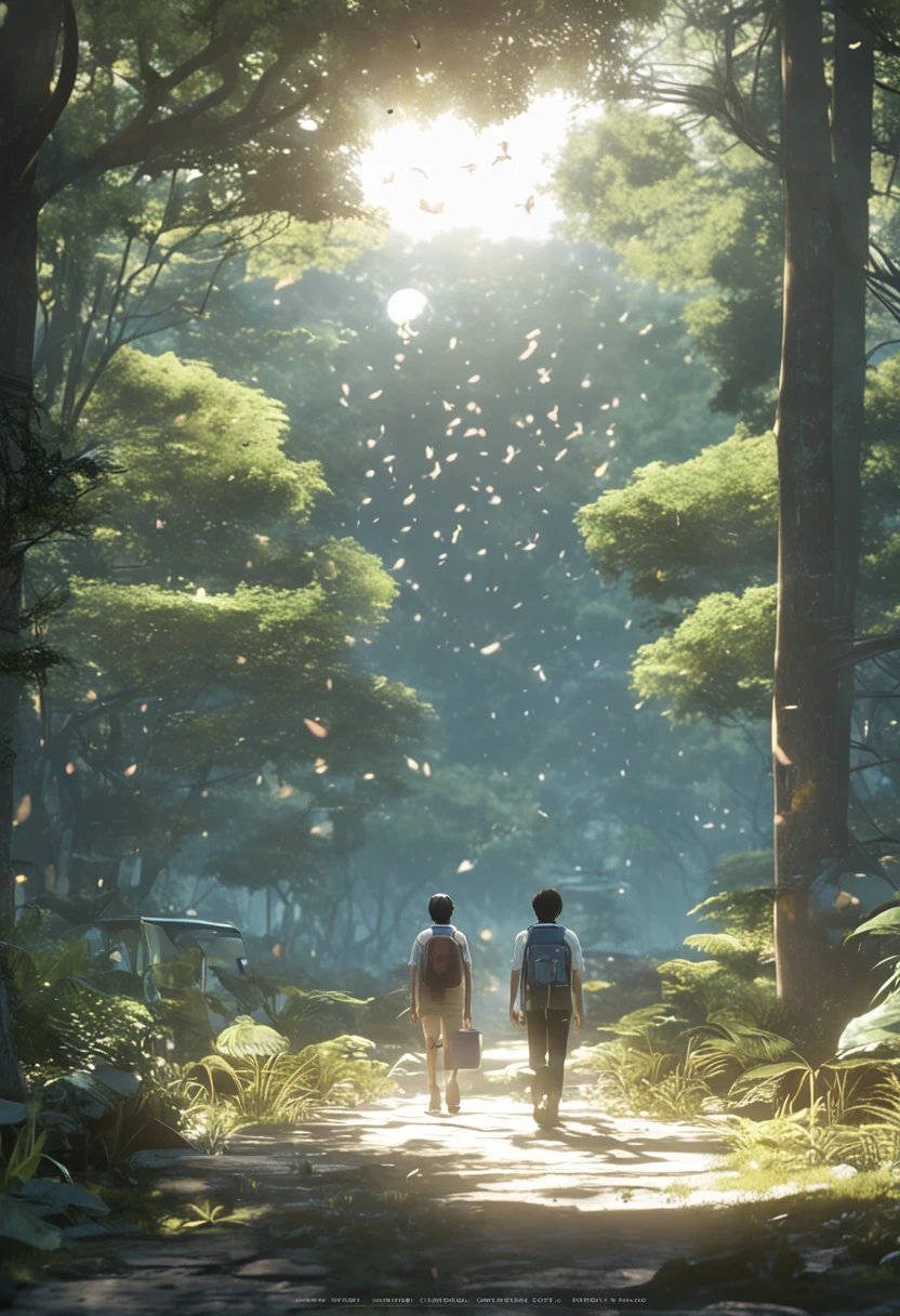 Makoto Shinkai animation art,Makoto Shinkai animated film,((best qualtiy)), ((tmasterpiece)), (A detailed:1.4),Enhanced dynamic perspective,jungles,(the night:1.4),starrysky,(darkly:1.4),((Baby adventurer standing in front of supergiant butterfly,Butterflies spread their huge wings,shimmering under the moonlight,A starry stream flowed in front of him)),Crocodiles float on the water,(Adventurer backpack),(weeds),florals,(((adventurer clothing))),Glow effects,super-fine,Works of masters,high qulity,8K分辨率,depth of fields,电影灯光,Epic shooting,high qulity,super-fine,Detailed pubic hair,Accurate,Cinematic lighting