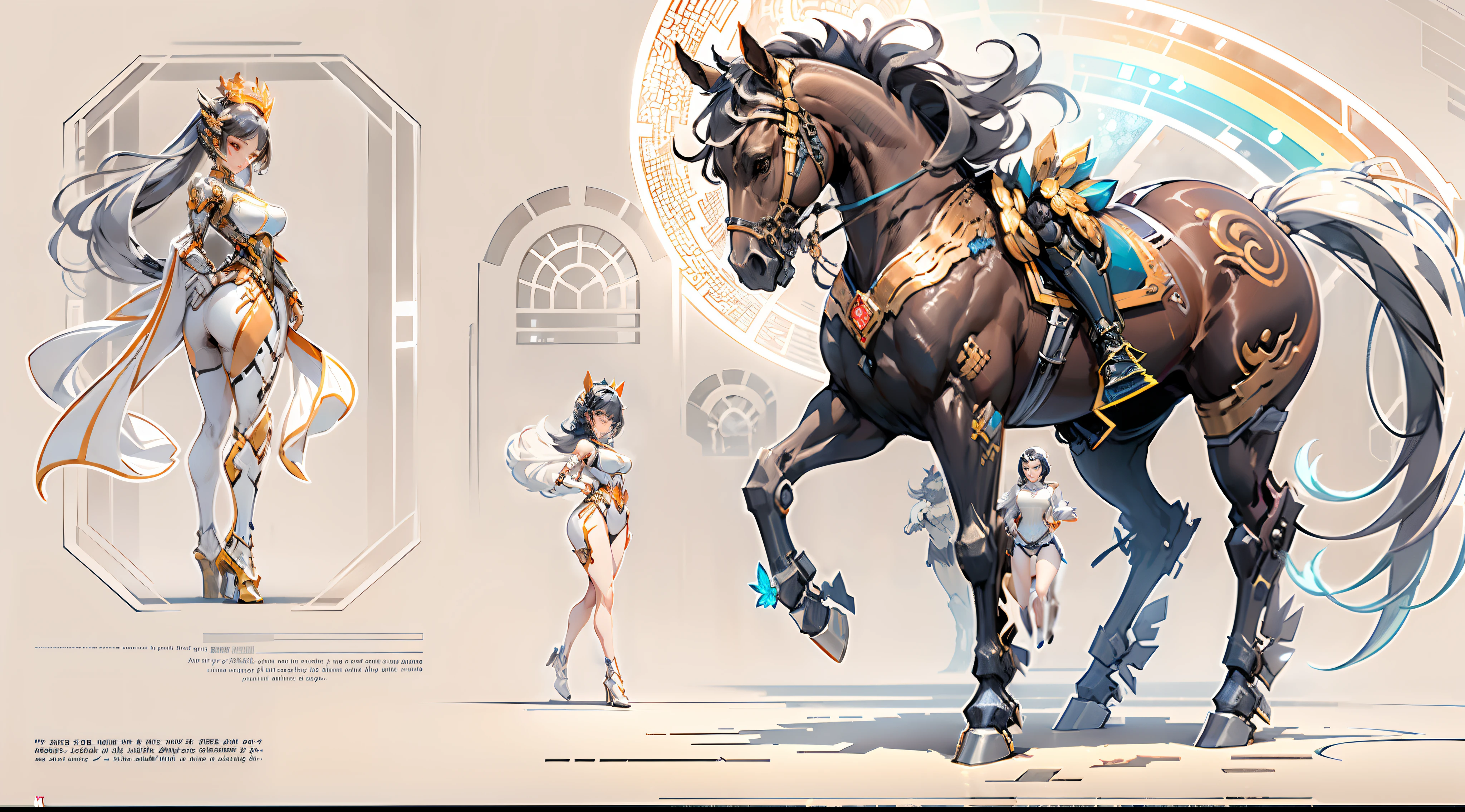 In the vast multiverse,A legendary being stands proudly,She is in the limelight。She is a unique female centaur,demihuman, half horse, demihuman, half horse,With stunning form。Her upper body shows the grace of a beautiful female human,The lower part incorporates the unique charm of female half-horses,Create amazing images that stand out from the rest。Her head、The neck and shoulders are feminine,Let her face exude nobility and mystery。Elegant arcs outline her neck,Smooth lines turn the horse's head into a feminine face。On top of her horse,It is a charming female body,Tall and sexy。K cup teardrop-shaped giant chest slender waist、Butterfly-like wide buttocks and slender thighs complement each other。Her lower body blends in with the elegance of a horse,This convergence is based on ambitious initiatives based on future technologies。。。Start at her waist,Part of the horse's torso becomes soft and curved,It seems to be the perfect combination of horses and female humans。Mechanized armor covered all four of her legs,Gives her body lines grace and strength。The proportions of the length of each horse's legs are cleverly coordinated,The lines are slender and toned。Her feet towered among the clouds"Skyscraper heels",Give her more confidence and charm。Her whole body is a marvel of art and technology,Light wings spread behind her,Shimmering with the mysterious light of the universe。The halo crown above her head emits a neon-like rainbow light,It seems to be a goddess in the universe。A delicate texture covered her chest、Waist and abdomen、Hips and head,Give her a streamlined aesthetic,Complements the sense of harmony and unity of future technologies。Against the background of the cosmic starry sky,Her figure is so eye-catching。Surreal scenes,Her harmonious and wonderful appearance。。。,Shine in a cyberpunk atmosphere。It's a beautiful picture of the future,She soars through the vastness of time and space with an unparalleled posture。