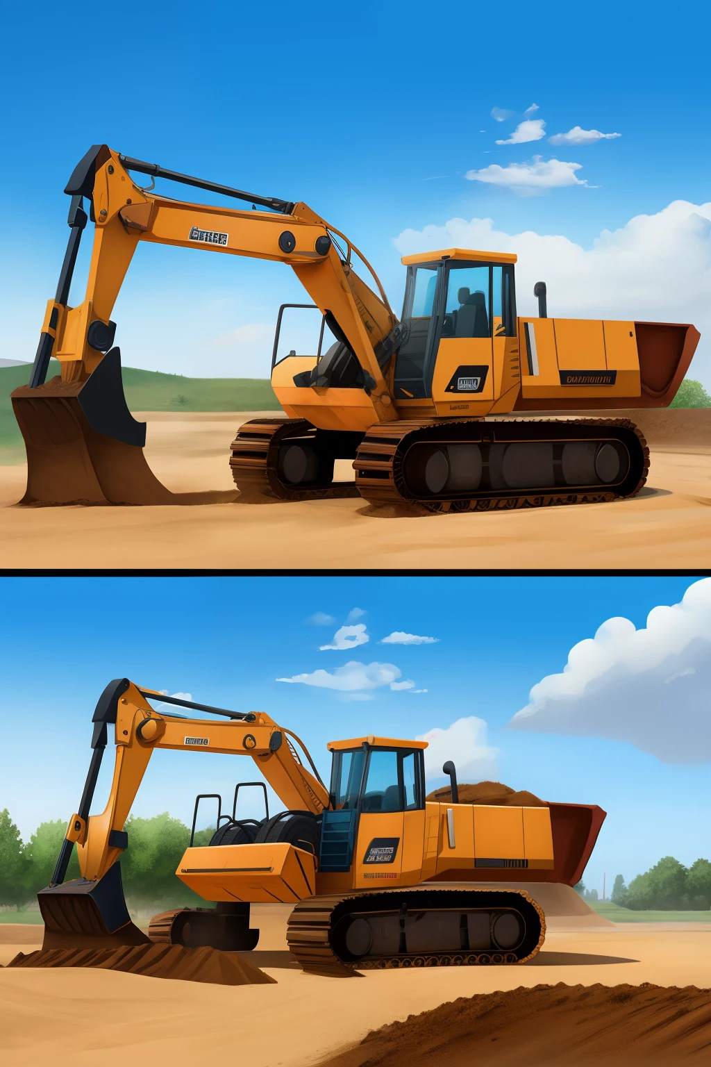 Excavator, feature, heavy equipment, digging ground, various angles