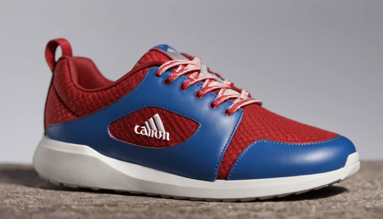 Product photograph of a sneaker,footwear,children's footwear,technological ,detalhe,(side view),center from page,photographic,Duro,4k,Cores do LED,CORES DO PRODUTO ,azul,Branco,ouro,vermelho , Epic rendering, Octano, atmosfera, particuls, soft volumetric lights, (retroiluminado:1.3), (cinemactic:1.3), detalhes intrincados,design de sola radical,produto juvenil,inspirado em Sonic HEDGEHOG