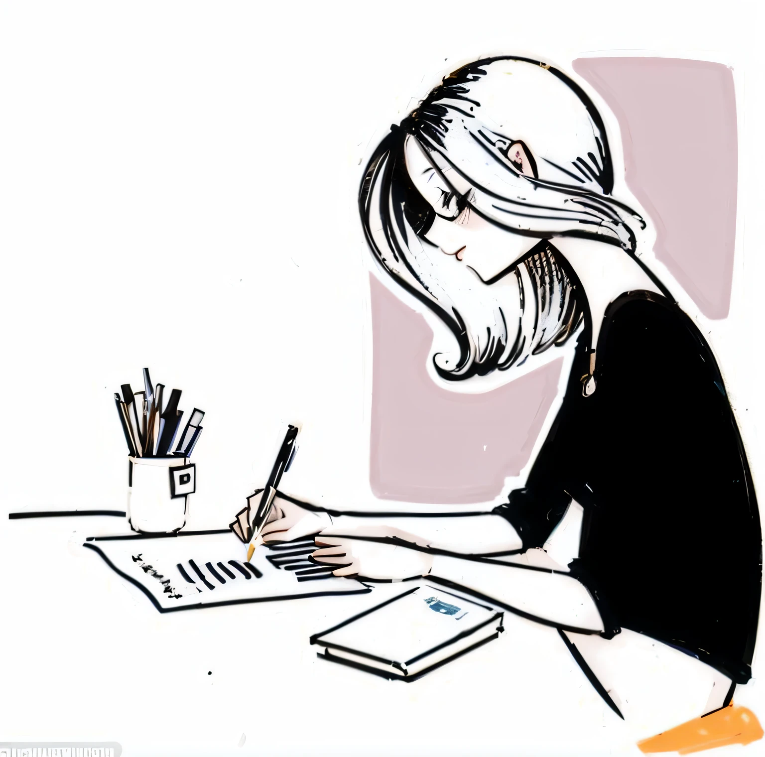 a drawing of a woman writing on a piece of paper, illustration!, Written illustrations, illstration, Directed by: Keren Katz, escrever uma carta, Directed by: Silvia Pelissero, Directed by: Gavin Hamilton, Artistic illustration, illustration style, illustration, Directed by: John Keane, illustration", por Bob Singer, estilo de desenho, beautiful illustration, #illustration, Escritos, Directed by: Hugh Hughes