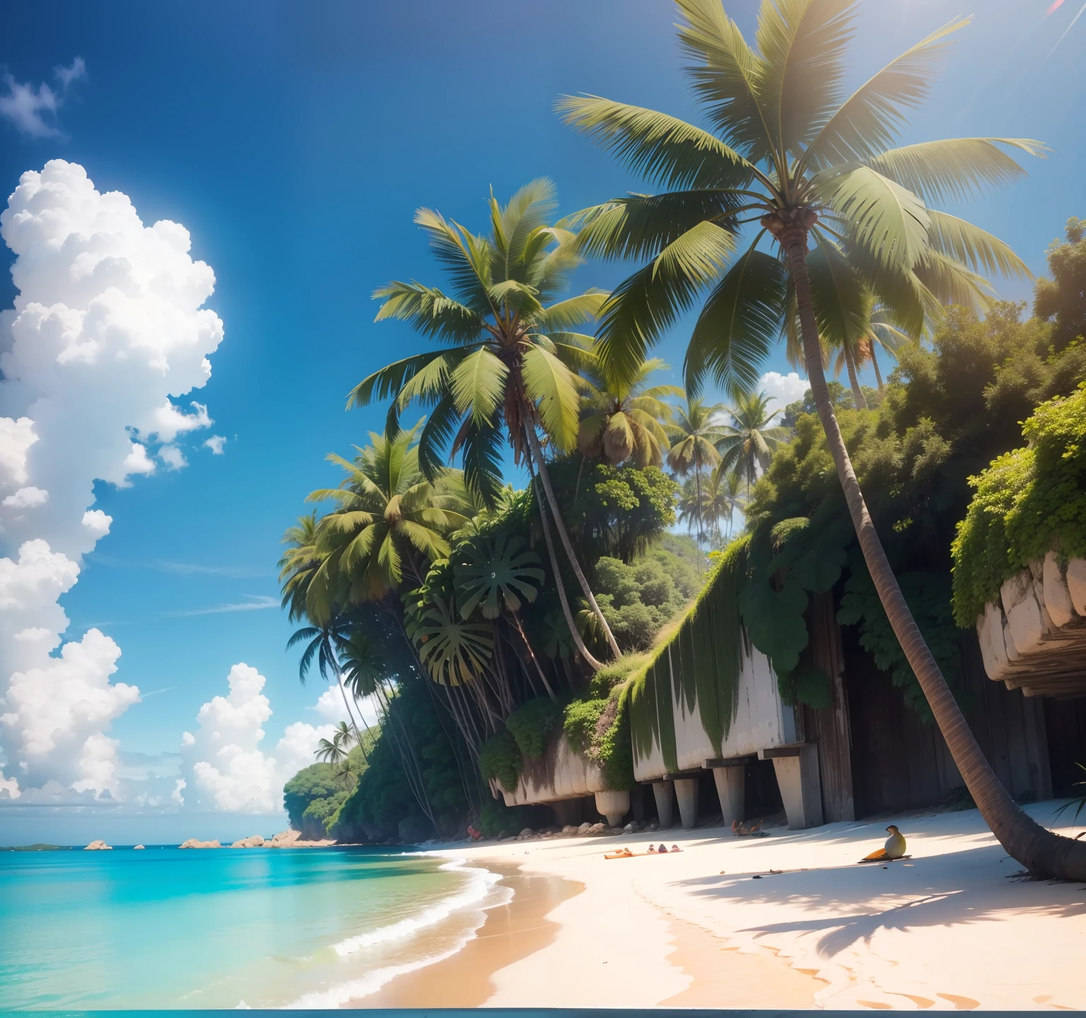 um paraiso tropical com tons de core quentes, alta resolução, 8k, sony alpha