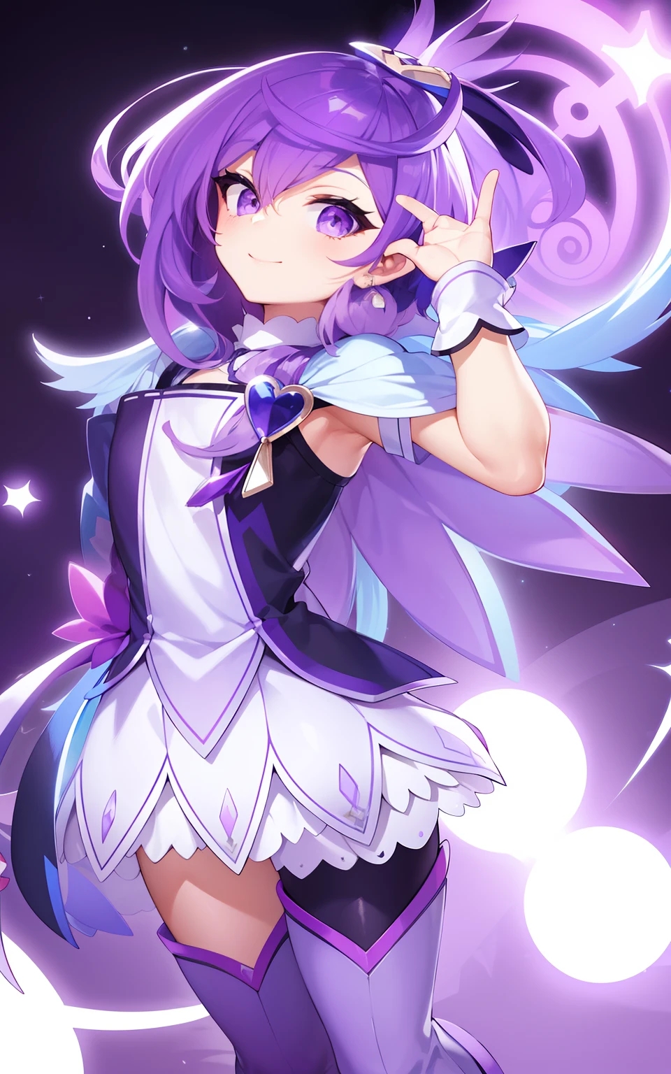 Anime boy with purple hair, Cartoon image of a boy with a white and purple dress, Wallpaper!, Prince of Amethyst, Official art, Prince in anime, mlp fanart, Official Character Art, official fan art, !!Full body portrait!!, Magical Boy Style, Boy in purple boots, detailed fan art, magic aura, Magical aura around him, hight resolution, Commission for high resolution