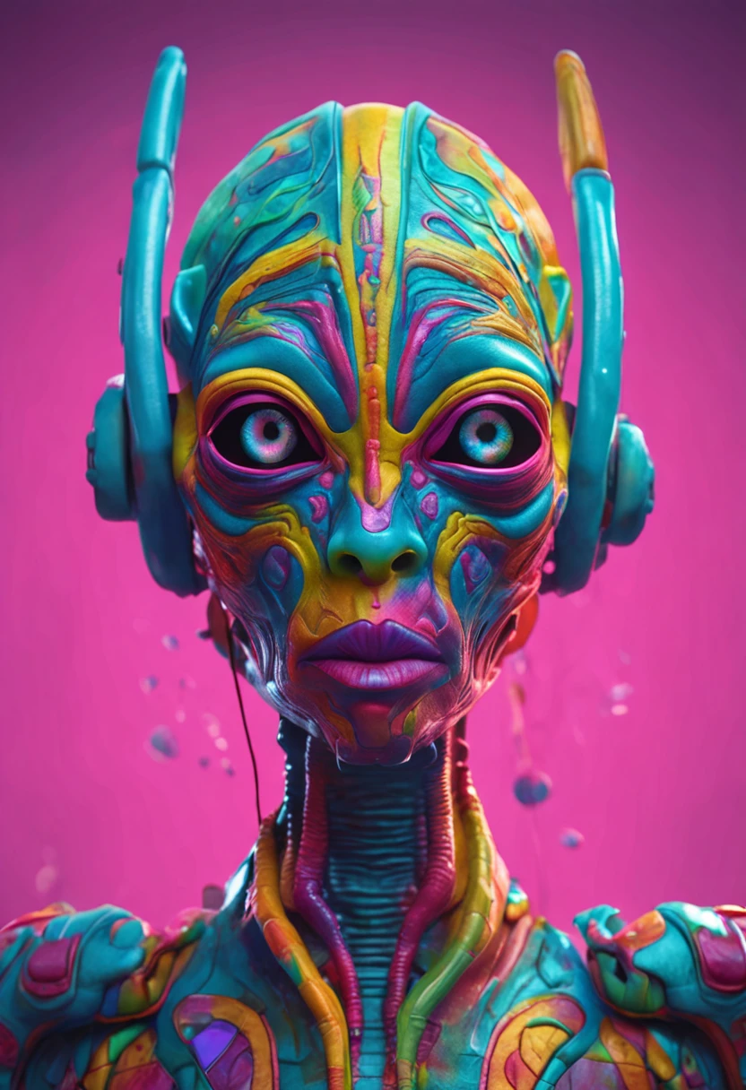 A brightly colored, strange-looking humanoid alien