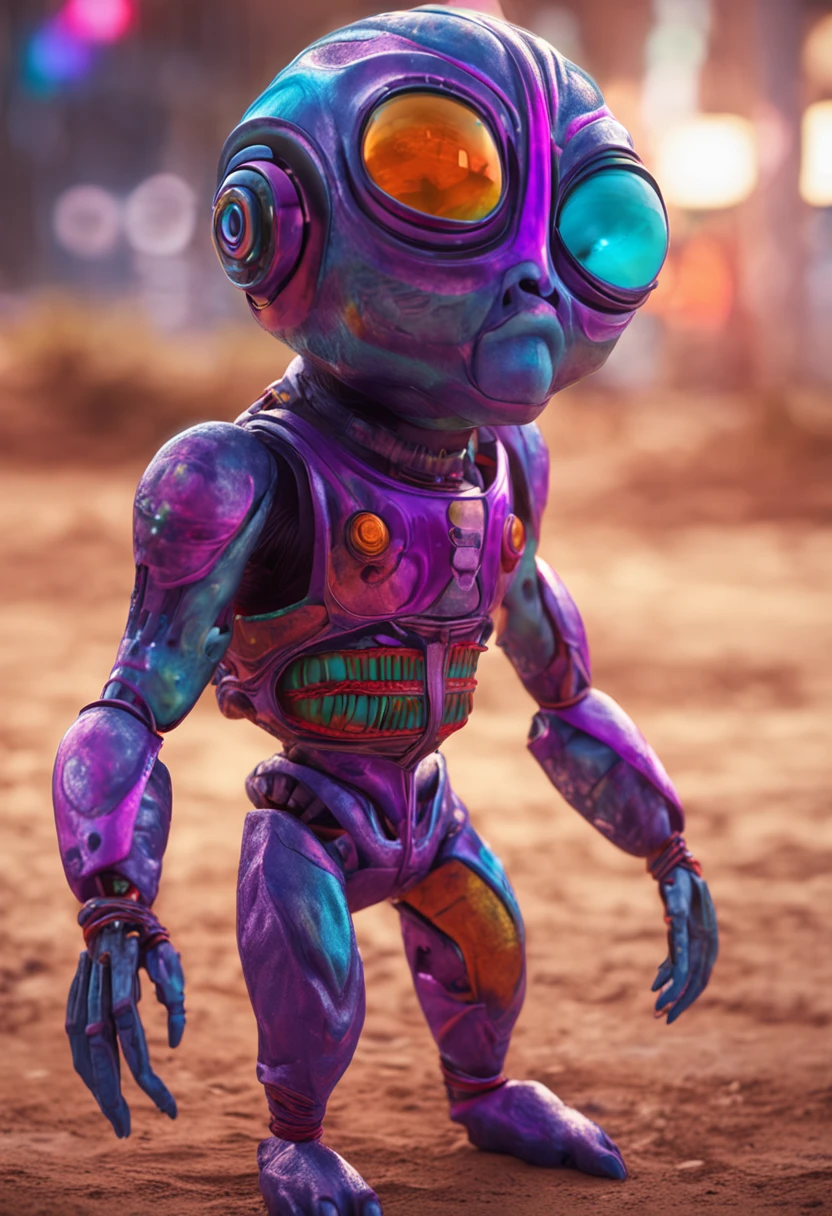 A brightly colored, strange-looking humanoid alien