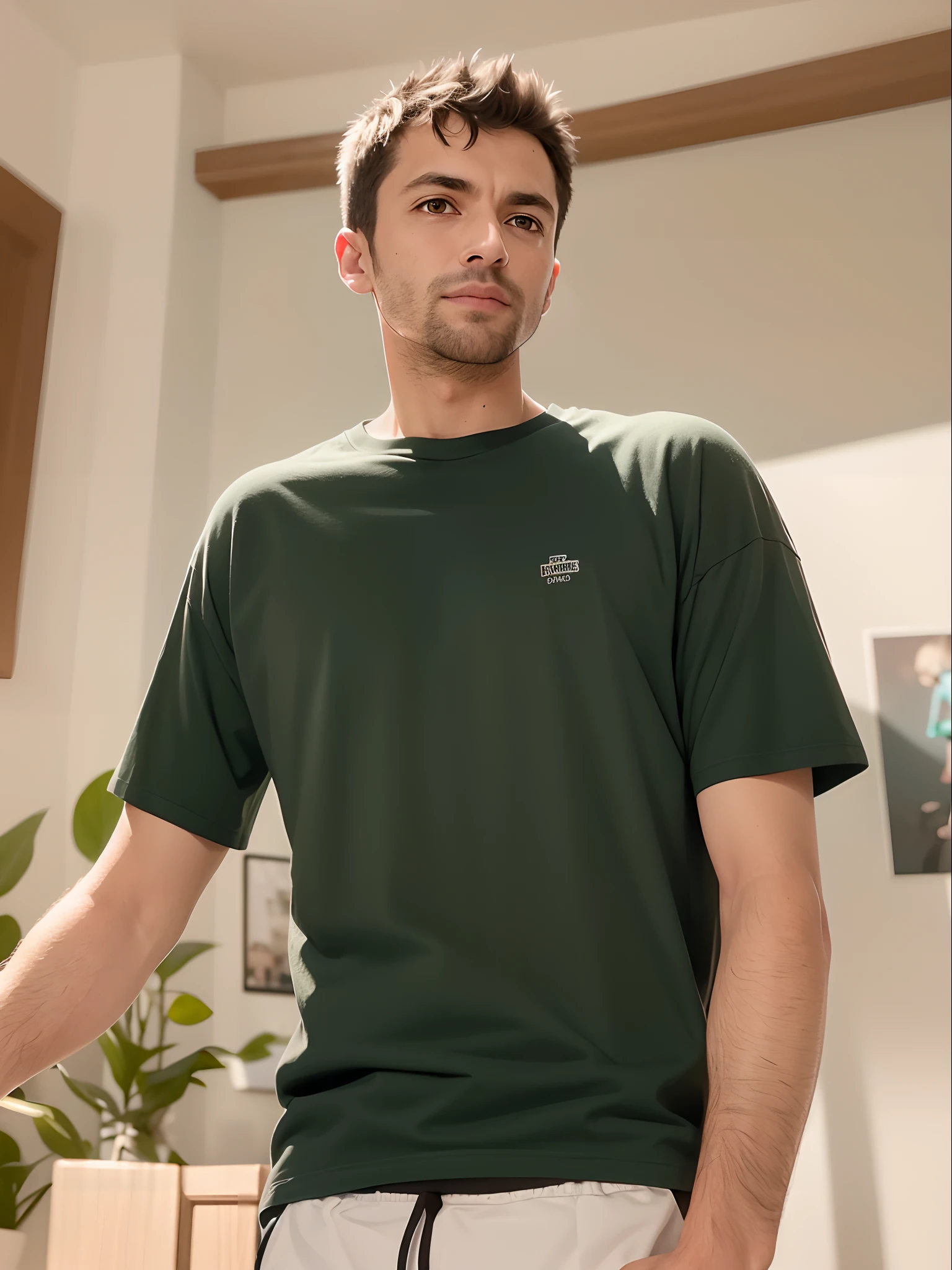 Arafed jovem de camisa verde segurando um skate, camisa verde, vestindo uma camiseta, verde floresta, mangas curtas, verde pesado, roupas verdes, camiseta, T - Camisa, Jovem com short, he is wearing a black t-shirt, verde oliva, tiro ambiental, vestindo uma camiseta preta, vestindo bermuda e camiseta, fotografiarrealista, fotografia, obra-prima, realista, Realismo, renderizado, Alto contraste, Arte Digital, fotográficorealista, trend in Artstation 8k HD, high definiton, circunstanciado, Realistic, detalhada, textura da pele, hiperdetalhada, Textura realista da pele, melhor qualidade, ultra high-resolution, (fotografiarrealista: 1.4), alta resolução, detalhada, fotografia crua, Crisp resolution, nikon d850 filme, fotografia de stock 4, Kodak Portra 400 Camera F1 Lens.6, textura hiper realista, lighting dramatic, Unrealistic trend in Artstation Cinestill 800, RAW. Directed by: Lee Jeffries.