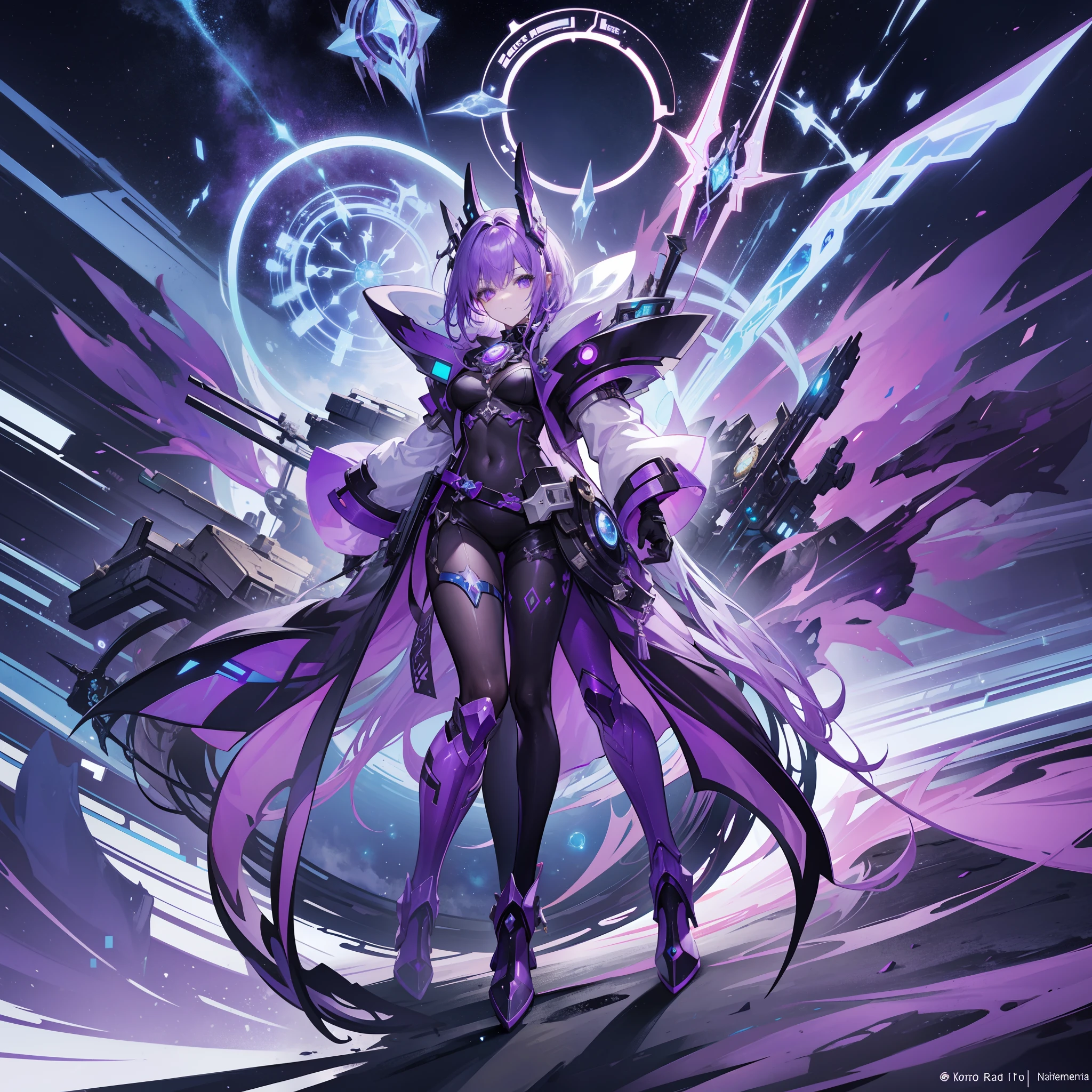 Futuristic cybersteampunk style fairy wizard
A deformed and weird biochemical purple-white blood ferocious beast
Like a starry sky legislator
The supreme divine light and dark magic mad scientist
The emperor of the universe who rules the bright stars
