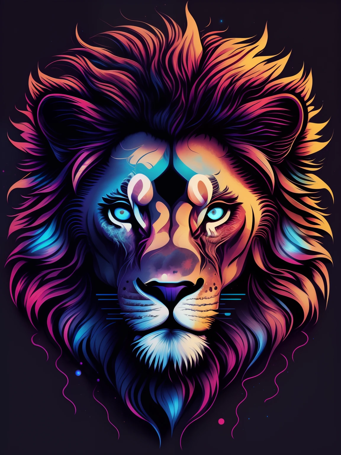 Galactic Lion, vectorial, hermosos ojos, muy detallado, estilo arte en camisetas
