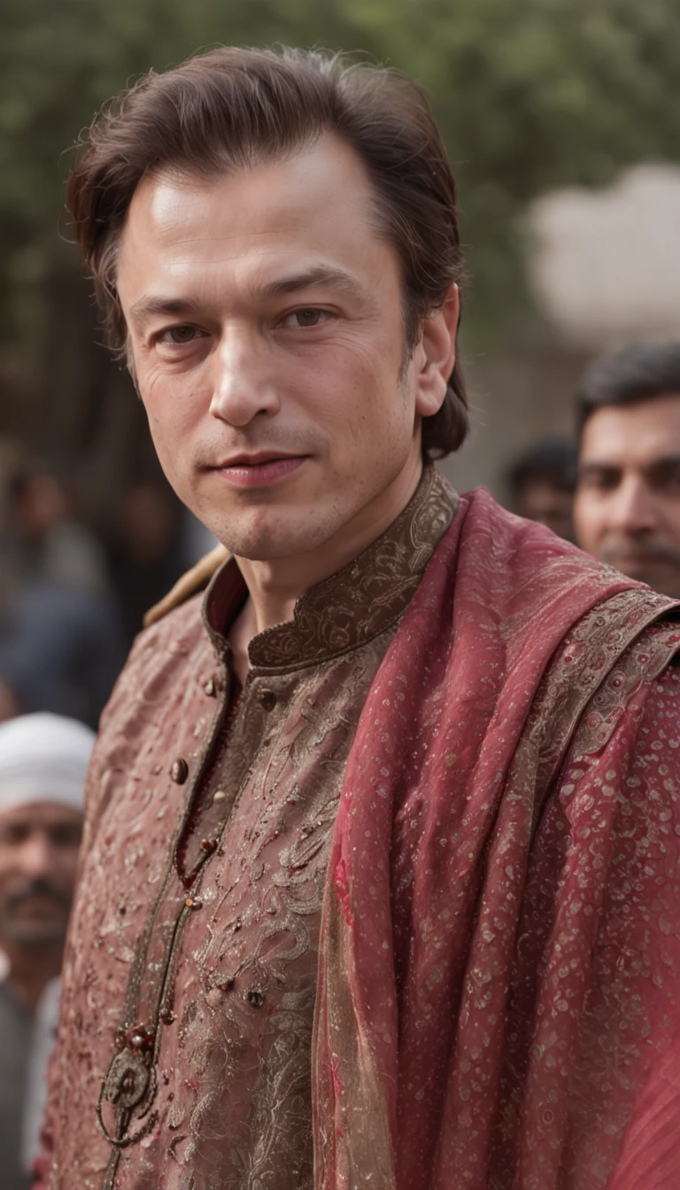 portrait of Elon Musk in Pakistan, wearing traditional Pakistani dress that is torn from multiple sides, greeting with a poor man in the most populated city Karachi , Cinematic, Photoshoot, Shot on 25mm lens, Depth of Field, Tilt Blur, Shutter Speed 1/1000, F/22, White Balance, 32k, Super-Resolution, Pro Photo RGB, Half rear Lighting, Backlight, Dramatic Lighting, Incandescent, Soft Lighting, Volumetric, Conte-Jour, Global Illumination, Screen Space Global Illumination, Scattering, Shadows, Rough, Shimmering, Lumen Reflections, Screen Space Reflections, Diffraction Grading, Chromatic Aberration, GB Displacement, Scan Lines, Ambient Occlusion, Anti-Aliasing, FKAA, TXAA, RTX, SSAO, OpenGL-Shader’s, Post Processing, Post-Production, Cell Shading, Tone Mapping, CGI, VFX, SFX, insanely detailed and intricate, hyper maximalist, elegant, dynamic pose, photography, volumetric, ultra-detailed, intricate details, super detailed, ambient –uplight –v 4 –q 2