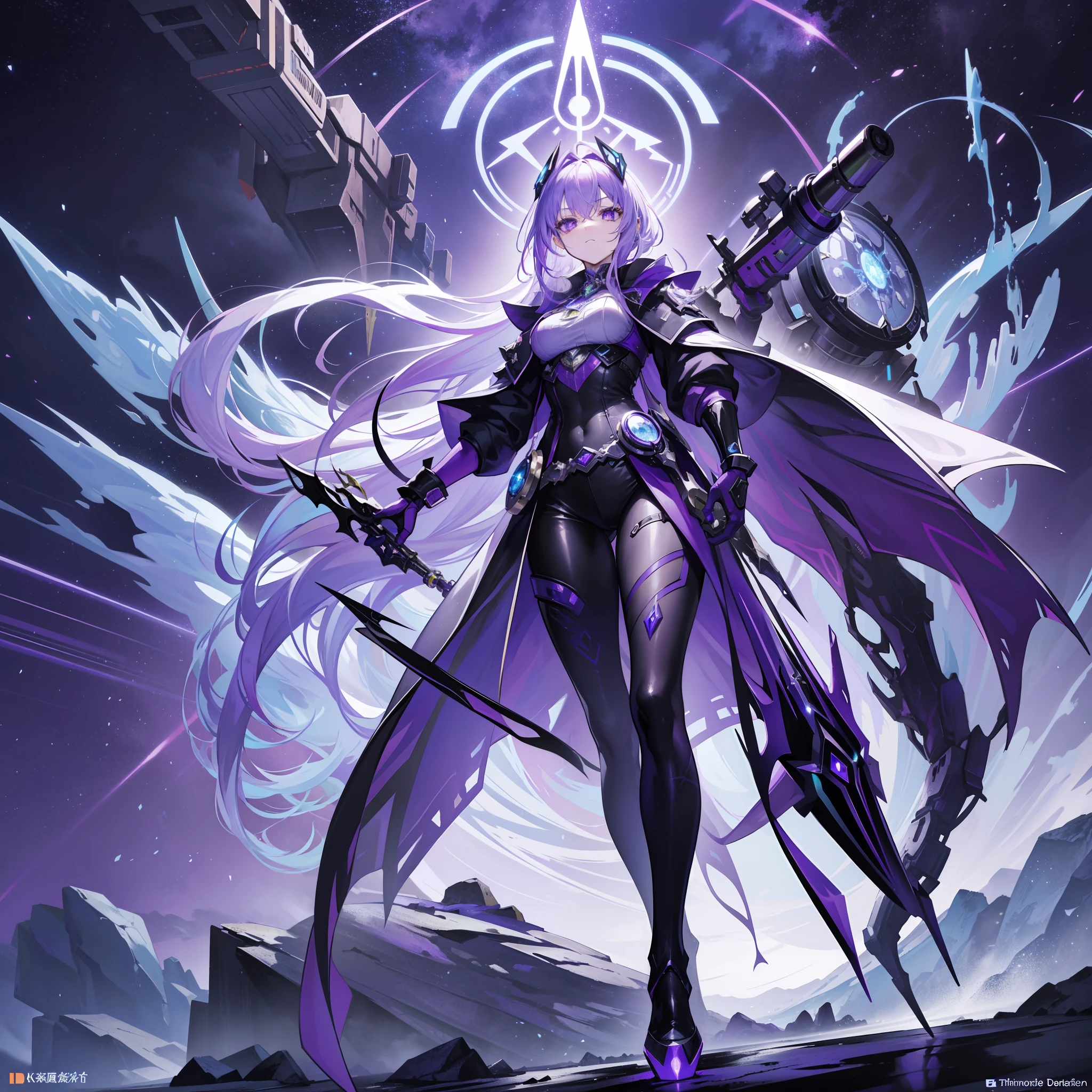 Futuristic cybersteampunk style fairy wizard
A deformed and weird biochemical purple-white blood ferocious beast
Like a starry sky legislator
The supreme divine light and dark magic mad scientist
The emperor of the universe who rules the bright stars
