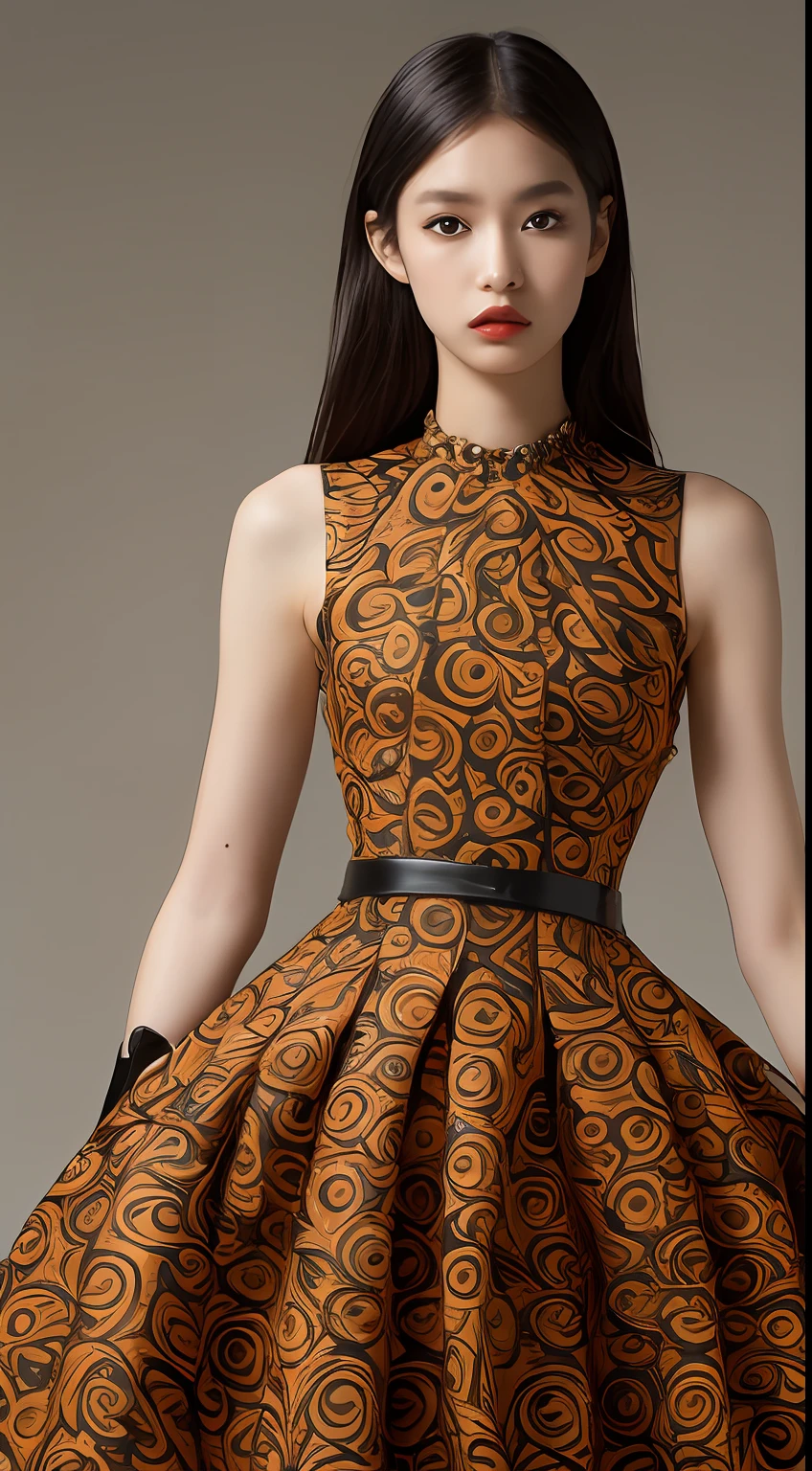 one African model ,Unique details, Y2K virtual fashion, Near future, Curvilinear details , double eyelid, simple background