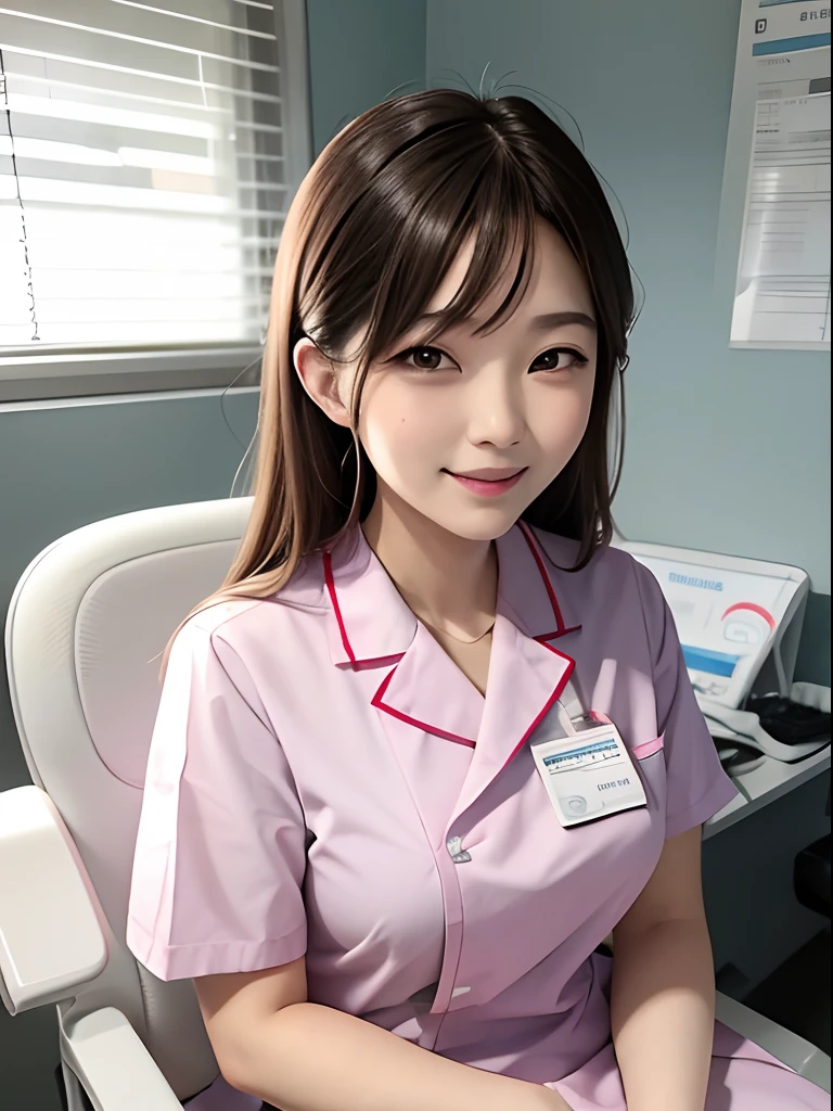 Nurse sitting in hospital, Angelic smile in nurse clothes。