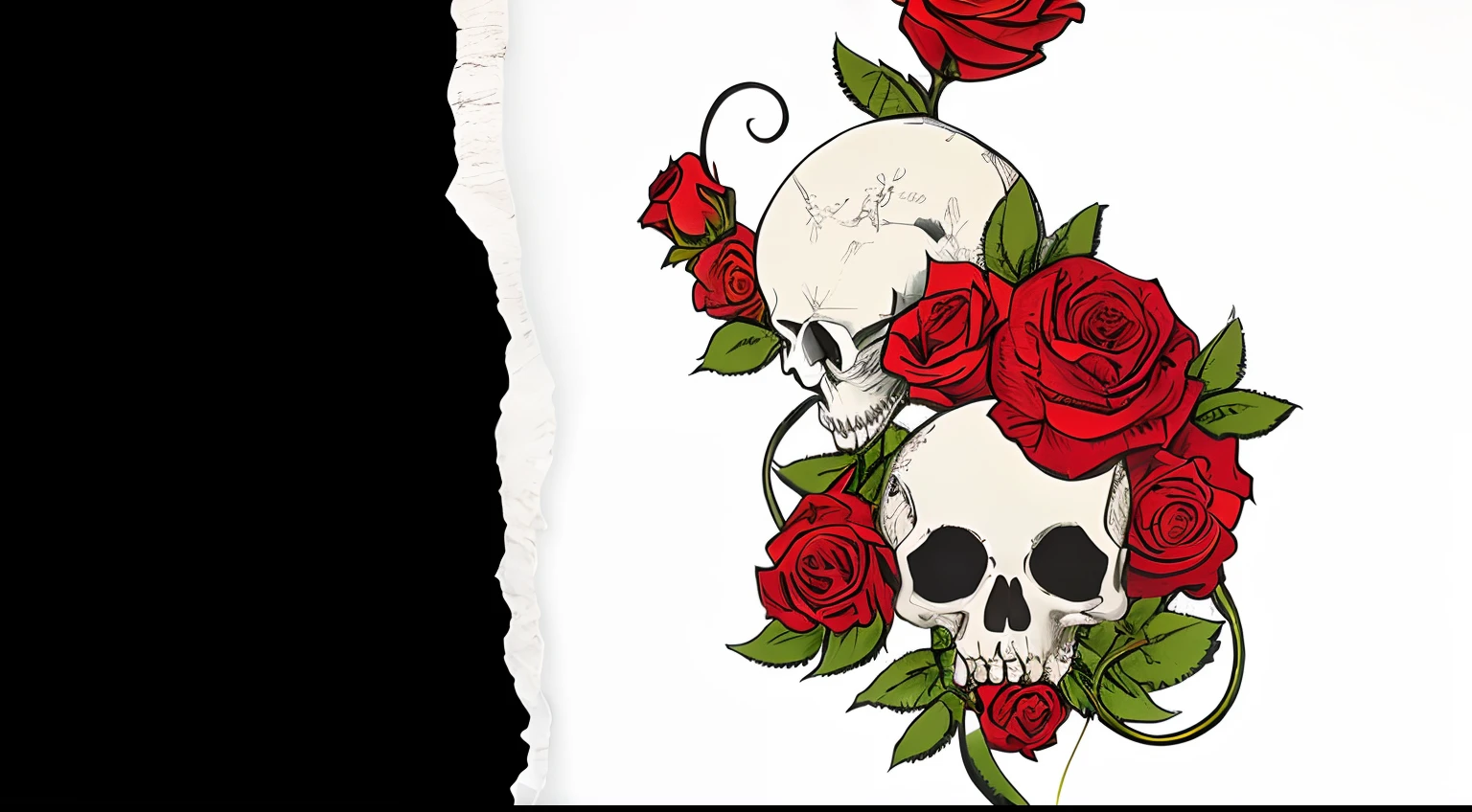 um close up de uma caveira e rosas realista, skull made of red roses, sacred skull, sem arte de fundo