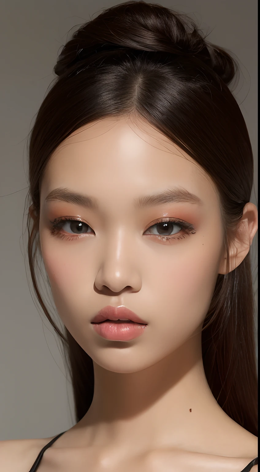 one African model ,Unique details, Y2K virtual fashion, Near future, Curvilinear details , double eyelid, simple background