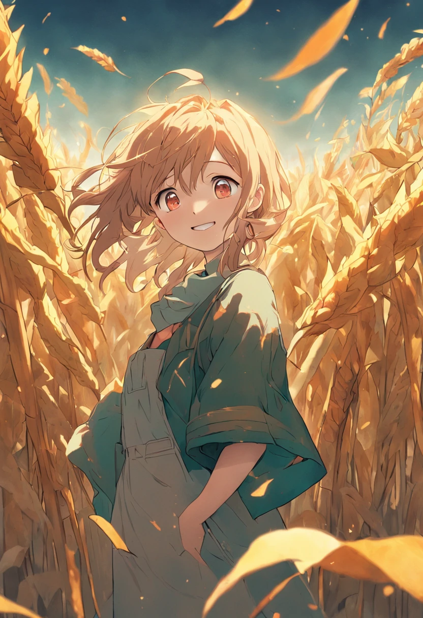 The autumn breeze rises,The farmer is busy,Smiling faces bloom in harvest moments。