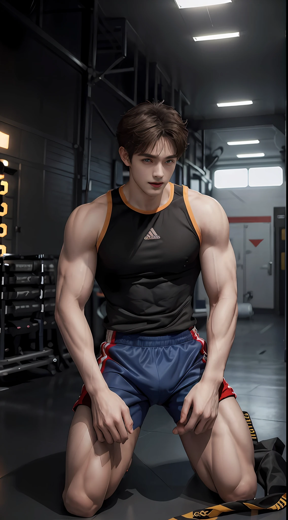 (((Best quality))),(((Ultra detailed))),(((Masterpiece))),(Cute tall Shota:2),The height of a volleyball player,Titan muscles,Bodybuilding champion,solo person,(full bodyesbian:3),(Stay away from the lens:3),Expose your legs,(revealing the whole body:2),(Frontal heads-up view:1.2),malefocus,(looking at viewert),18yr old,(Tall:3),(Tall guy:2),Super tall,(Height 300 cm:2),Excellent body proportions,muscular physique,(The shoulders are 2 times wider:2),Right shoulders,Large trapezius muscles,(Slender straight legs:2.5),Slender feet,small heads,musculous,(The face of the animated male protagonist),Pure face,(Very detailed beautiful face and eyes:2),(Big bright eyes:2),Sharp eyeliner,Clear and beautiful face,exhilarated,(Happy smile:3),short detailed hair,(Correct facial features),(tilts your head:1.5),(Spider-Man battle set:2),(Muscle firming:2),Strong,(Wide shoulders and narrow waist:3),Sports men's socks,Detailed muscle texture,Highlights muscle structure,Winter on the streets,(kneeling down:4),(full length shoot),ultra-realistic realism, (Photorealistic detail), Incredible accuracy, lifelike textures, masterful technique, Jaw-dropping precision, artistic dedication,(anatomy correct),Good lighting,exquisite detailing,Best quality,stunning masterpiece,CG,(Colored screen)