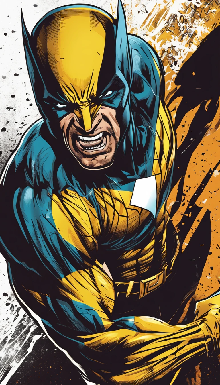 T-shirt vector printing ,WOLVERINE classic uniform MARVEL merged into an epic, imagem detalhada. Mastery in quality and lighting. Stunning and impactful scenery. Dynamic and powerful action. Efeitos de sombra e luz melhorados. High resolution masterpiece. State-of-the-art CG art. Incredible and immersive result.+"