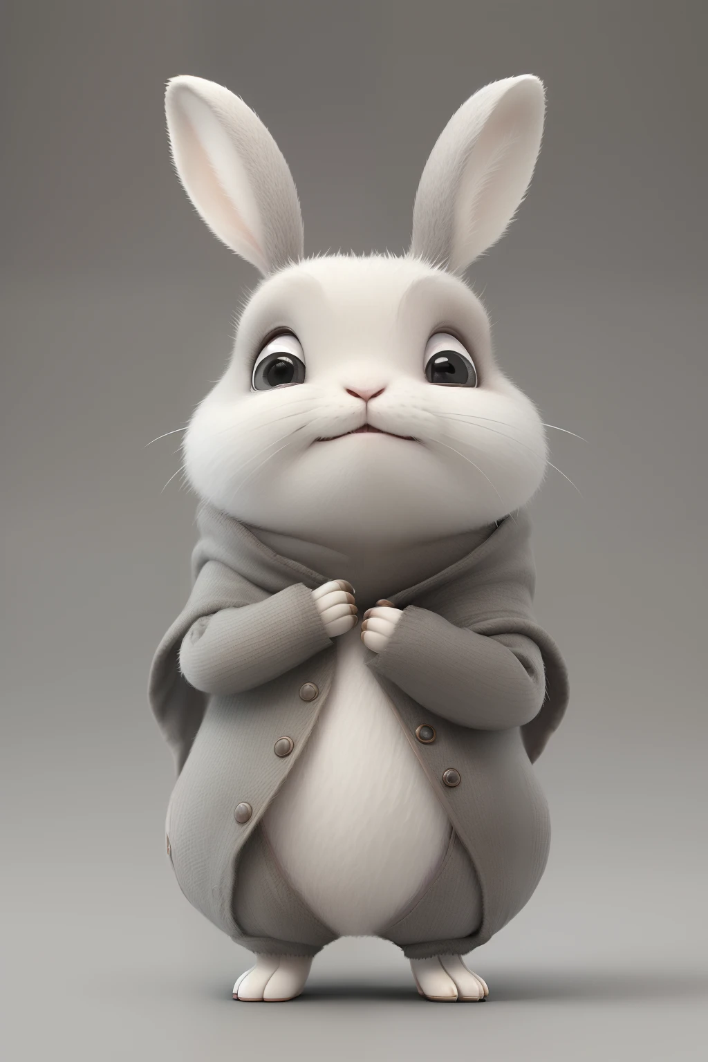 Cute adorable little rabbit waves and greets with a smile、unrealengine、Cozy interior lighting、art stations、Detailed Digital Painting、movie、Character design by Mark Ryden and Pixar and Hayao Miyazaki、Unreal 5、daz、hyper realstic、octan render The body is gray