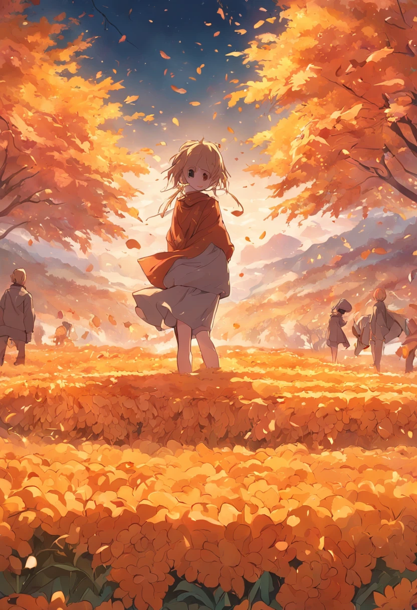 The autumn breeze rises,Farmers are busy,Smiling faces bloom at harvest moments。
