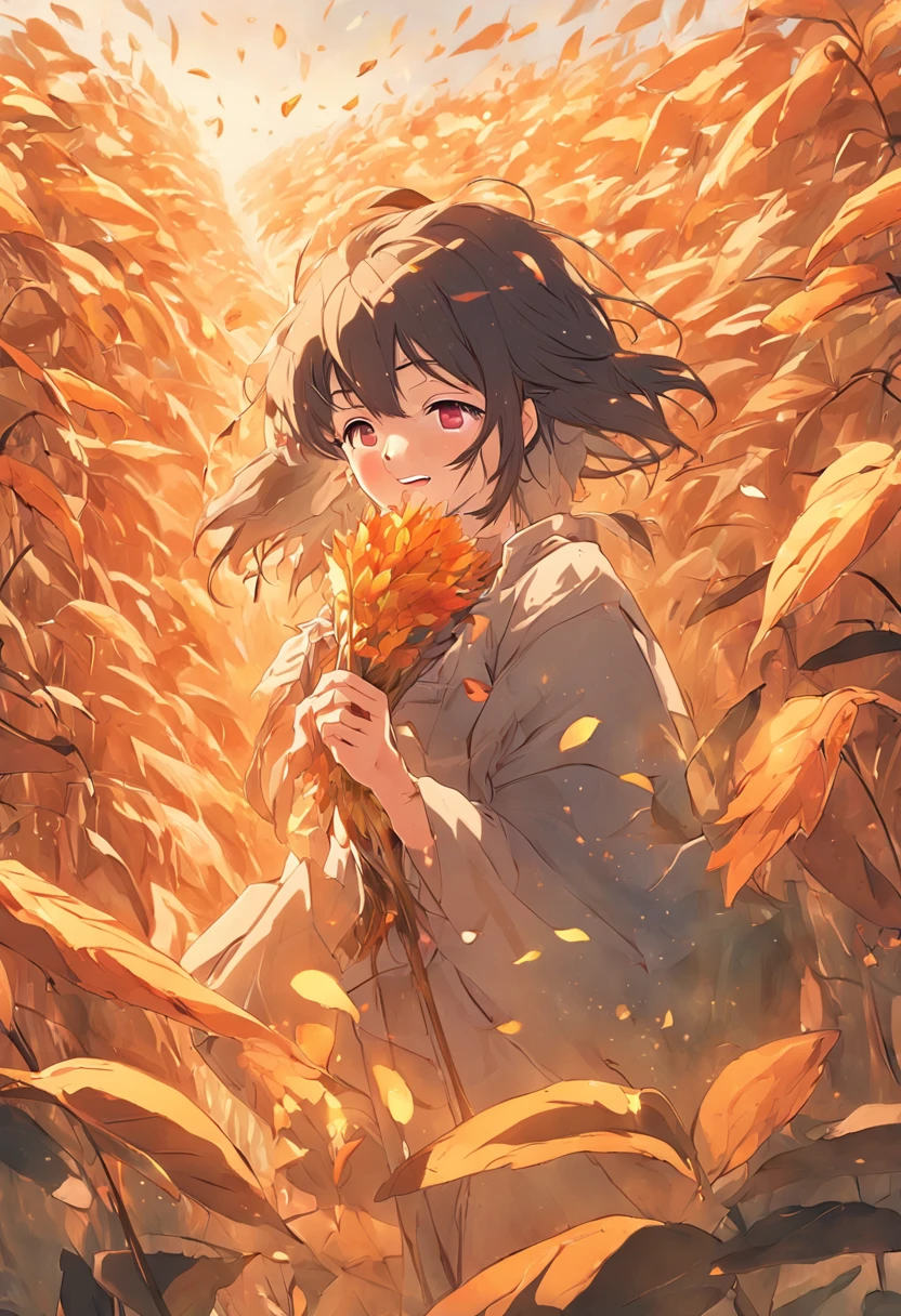 The autumn breeze rises,Farmers are busy,Smiling faces bloom at harvest moments。