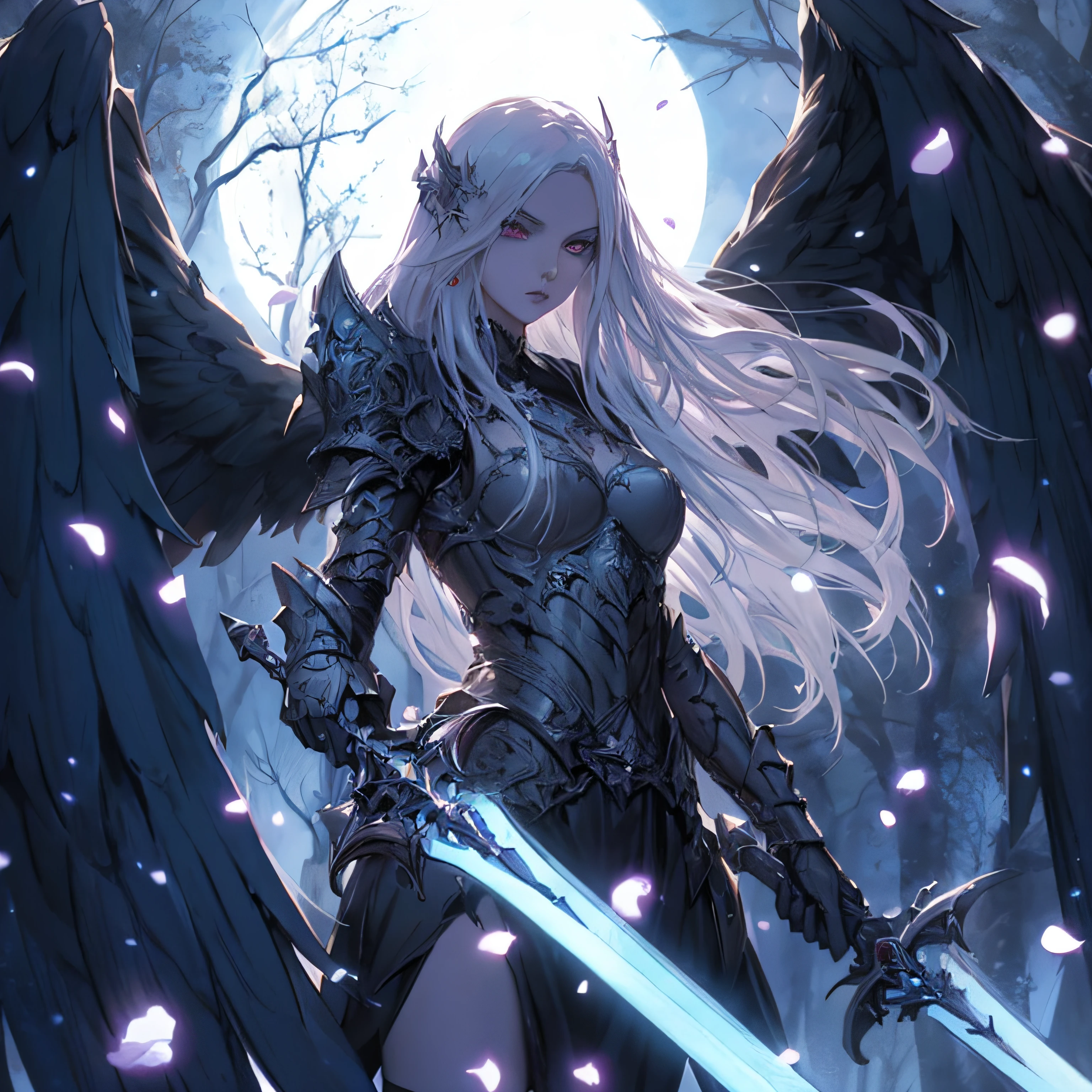 anime, a woman with long white hair and a sword in her hand, angel knight girl, angel knight gothic girl, dark fantasy style art, epic fantasy art style, anime fantasy illustration, epic fantasy digital art style, epic fantasy art style hd, 2. 5 d cgi anime fantasy artwork, detailed digital 2d fantasy art, detailed fantasy art, anime fantasy artwork