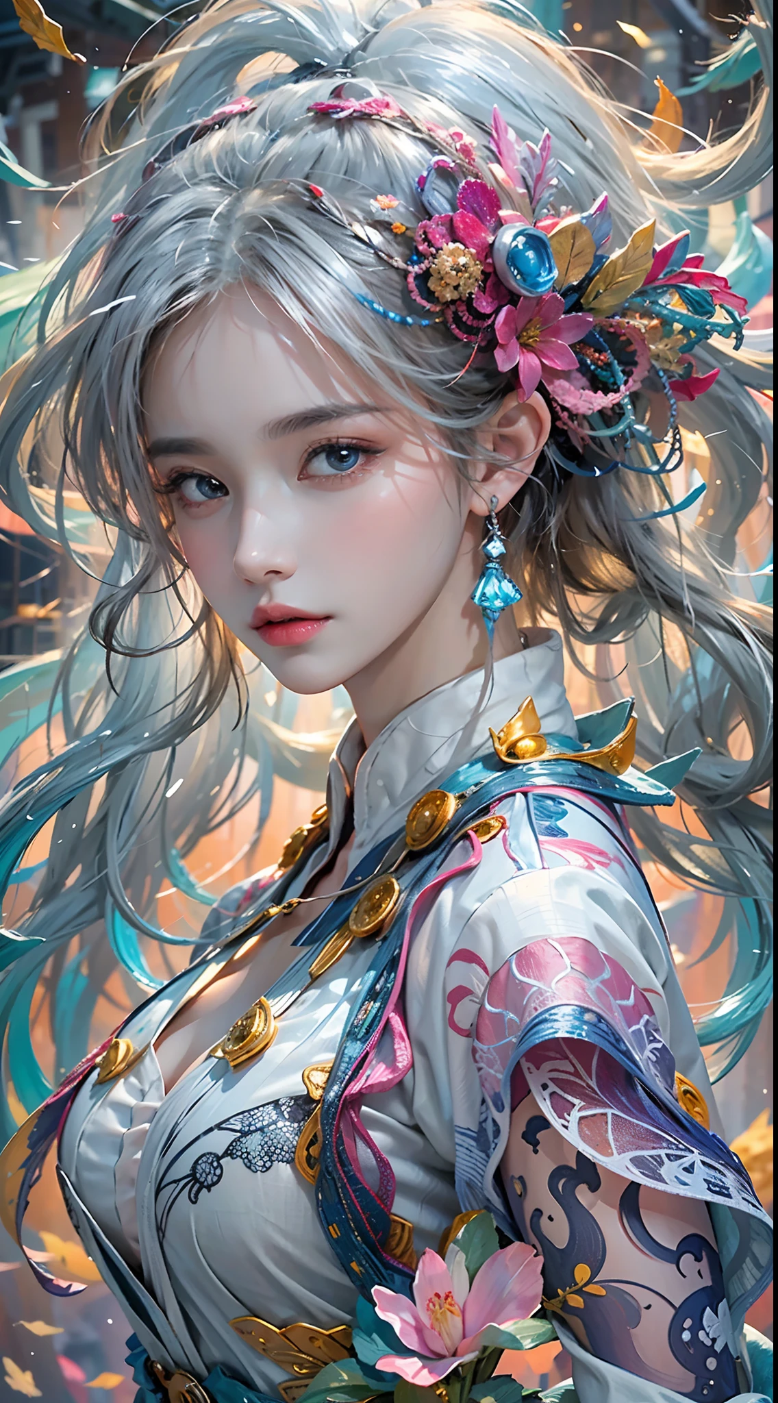 A woman with a flower in her hair and a dress - SeaArt AI