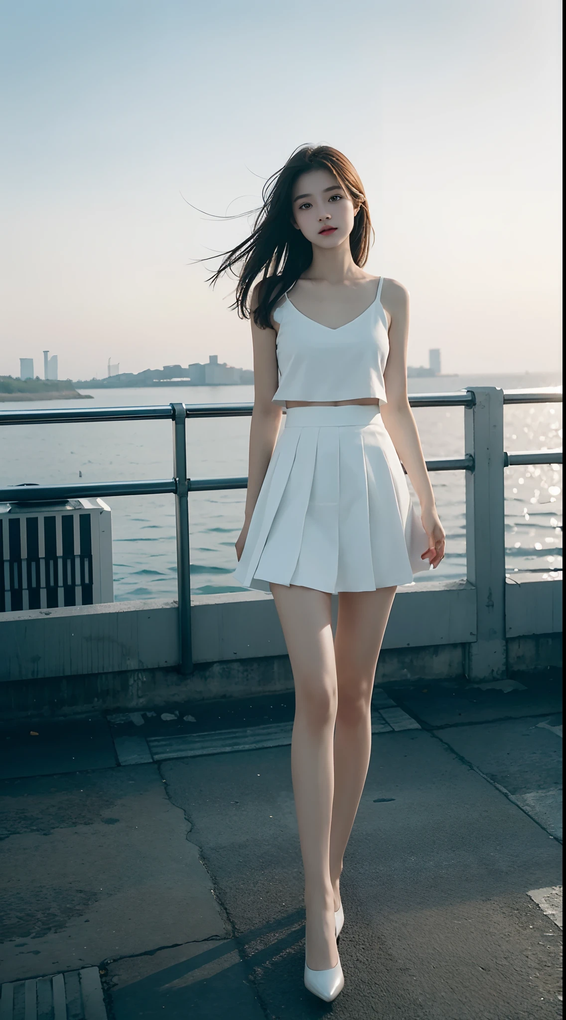 top Quority,Ultra-clear resolution,Clear eyes,plain face,s the perfect face,White skin,Perfect chest,with perfect legs,Random color style skirt,Random environment