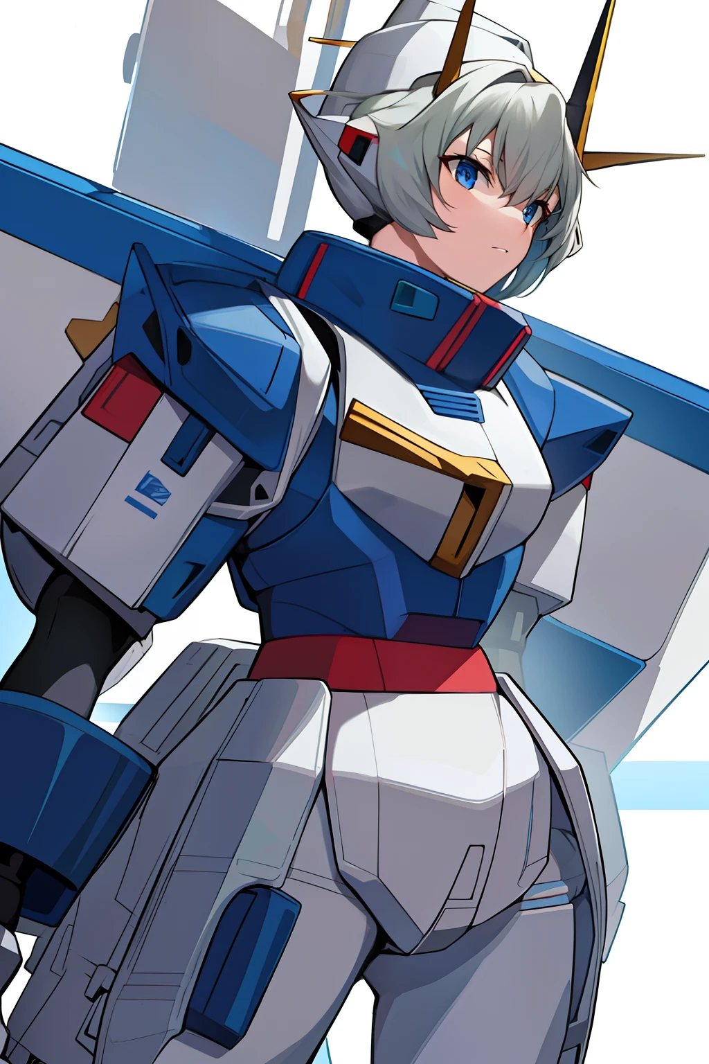 gundam,Character sprites, Minimalist, 15th century, Spanish soldiers, full bodyesbian, erect through，Aggressive stance, Vector image, Blue-white