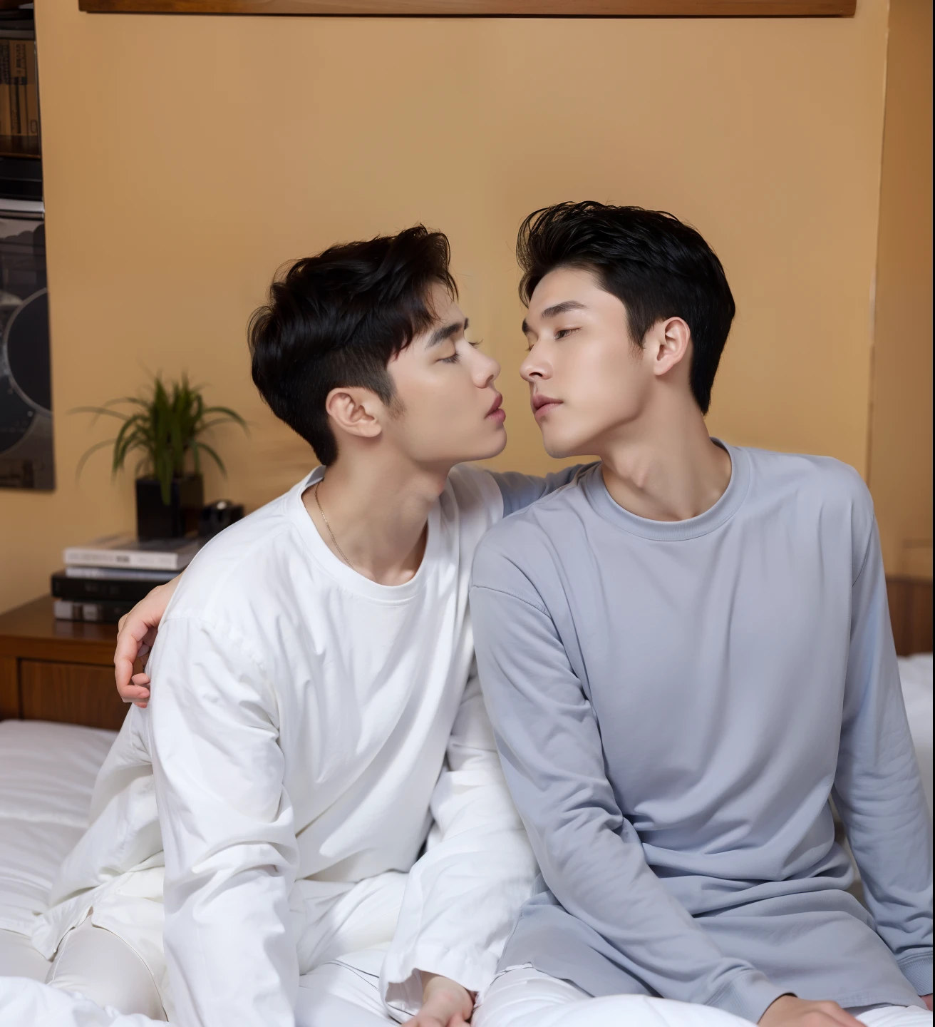 cool, pretty picture, bl, boys love, cute, in the room, on the bed, kiss,