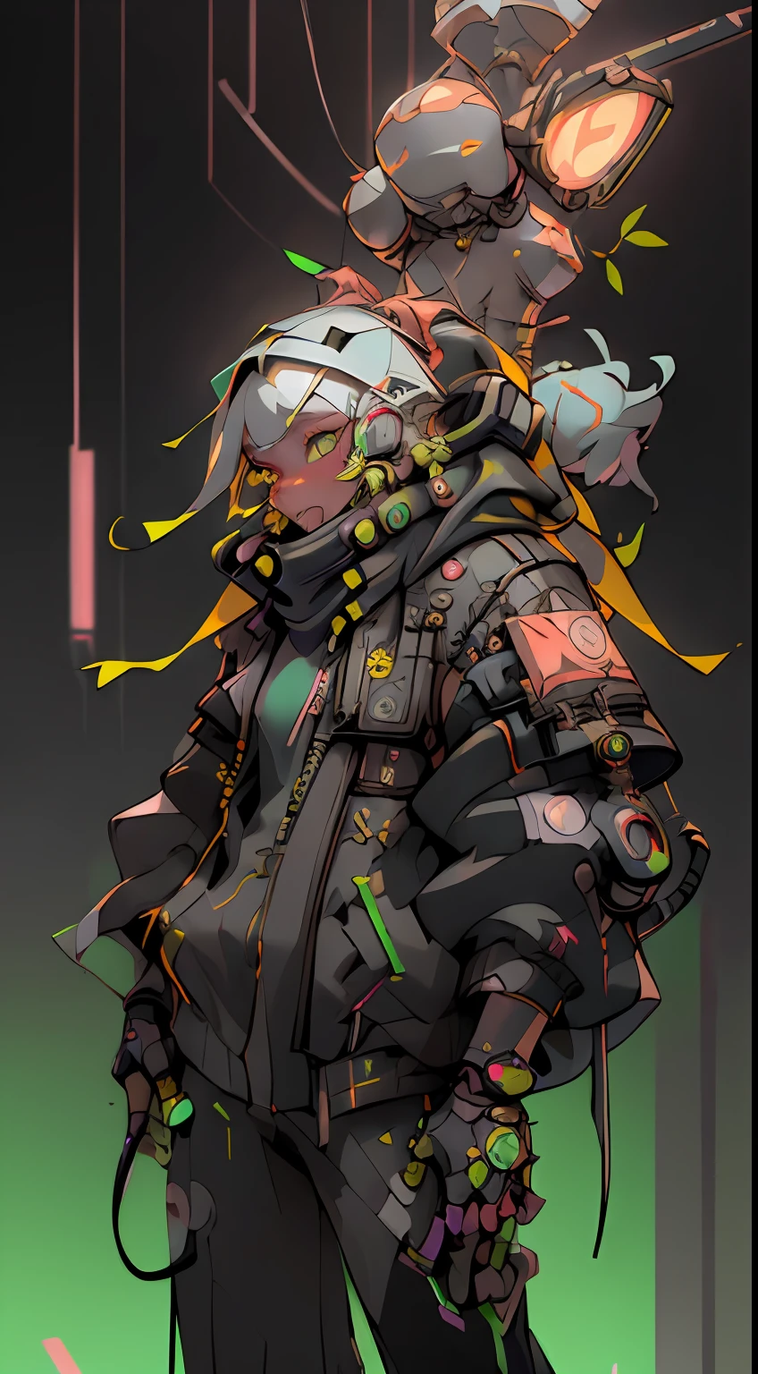 (the Extremely Detailed CG Unity 8K Wallpapers、​masterpiece、top-quality、ultra-detailliert)、(The best lighting、Best Shadows、extremely delicate and beautiful)、male people、floating、dynamic ungle、(1 old man)、(cyber punk style、Neon light)、(reddish:1.3 +Viola+verdant:1.2 +Green grass:0.9)red hairs、(Cyberpunk yellow attire:1.3)、Metallic Silver Accessories、radiant eyes、hight resolution、3D Art、Unreal Engine 5 Style