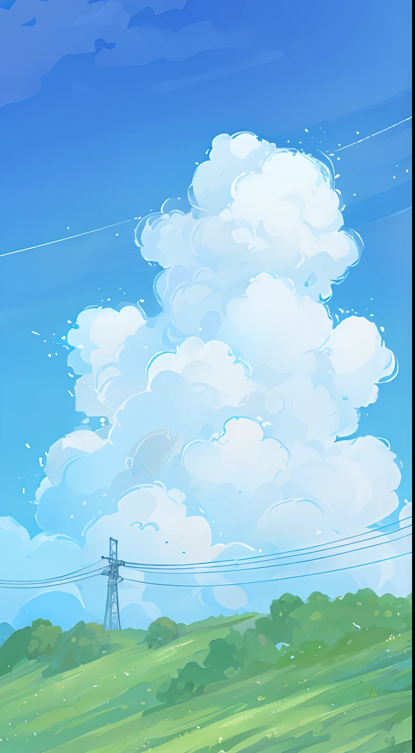 There is a cartoon picture of a field with the sky as a background, Anime Cloud, beautifull puffy clouds. anime big breast, Anime Sky, Anime background art, anime backgrounds, tall fluffy clouds, fluffy pink anime clouds, Cloud background, arte de fundo, some cloud, fantasy puffy sky, Nice clouds, Fluffy clouds, Studio Ghibli Sky, high clouds, clean and meticulous anime style, highschool background