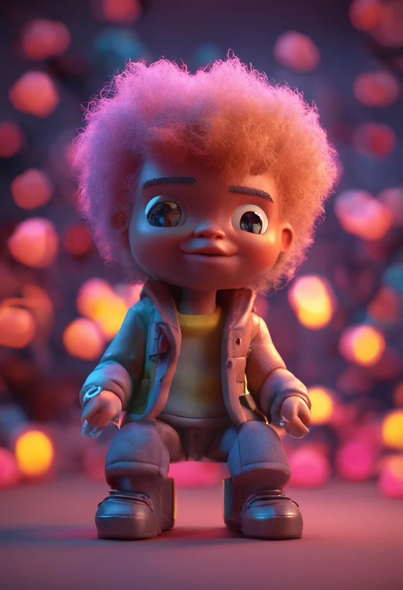 Tiny and fluffy brown male whole doll toy, hair between straight and frizzy, fiery character bursting out of an eerie glass cube, soft soft lighting, soft pastel colors, young skottie, 3D blender rendering, polycount, modular constructivism, surrealism pop, physically based rendering, dark background