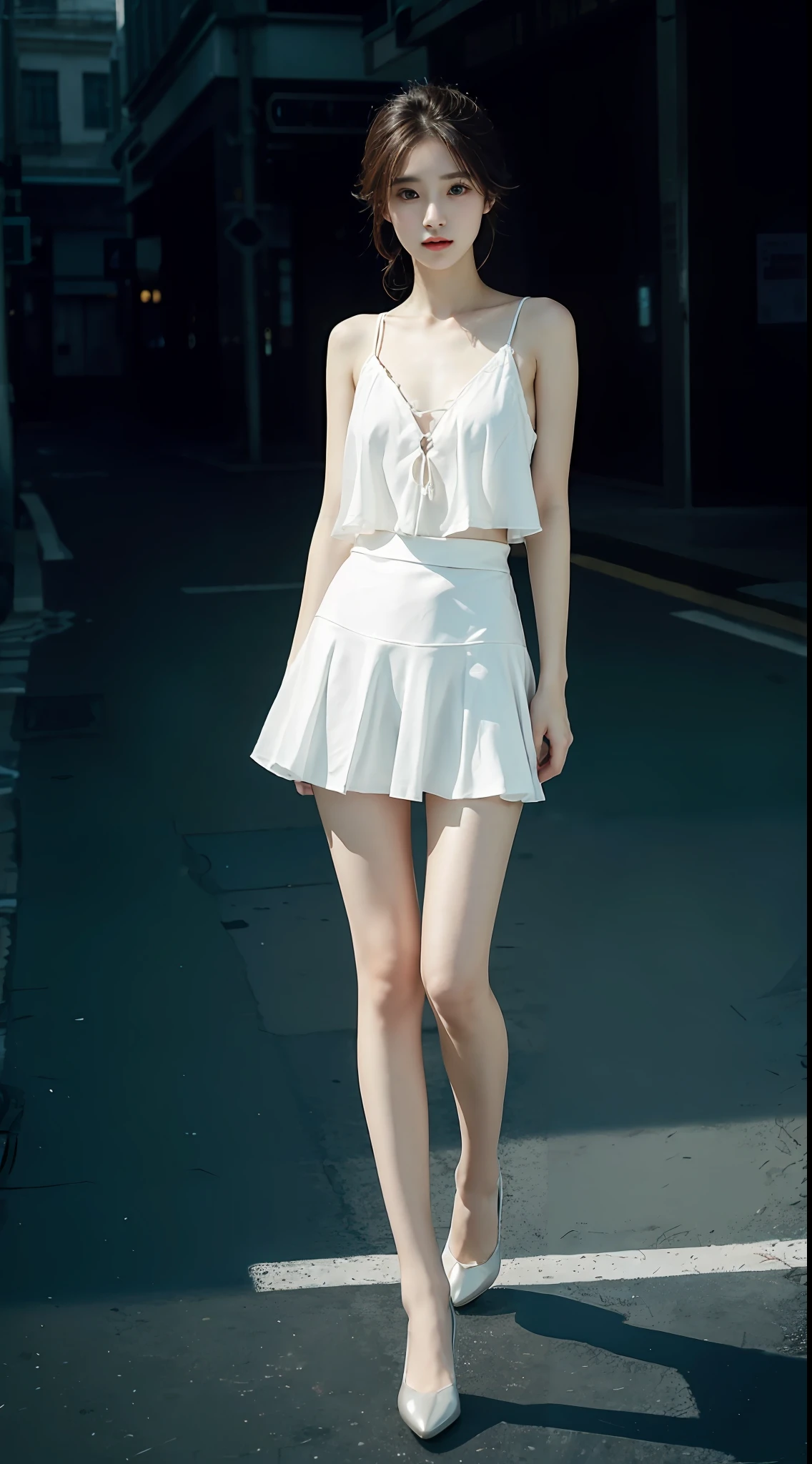 top Quority，Ultra-clear resolution，Clear  eyes，plain face，s the perfect face，White skin，Perfect chest，with perfect legs，Random color style skirt，Random environment